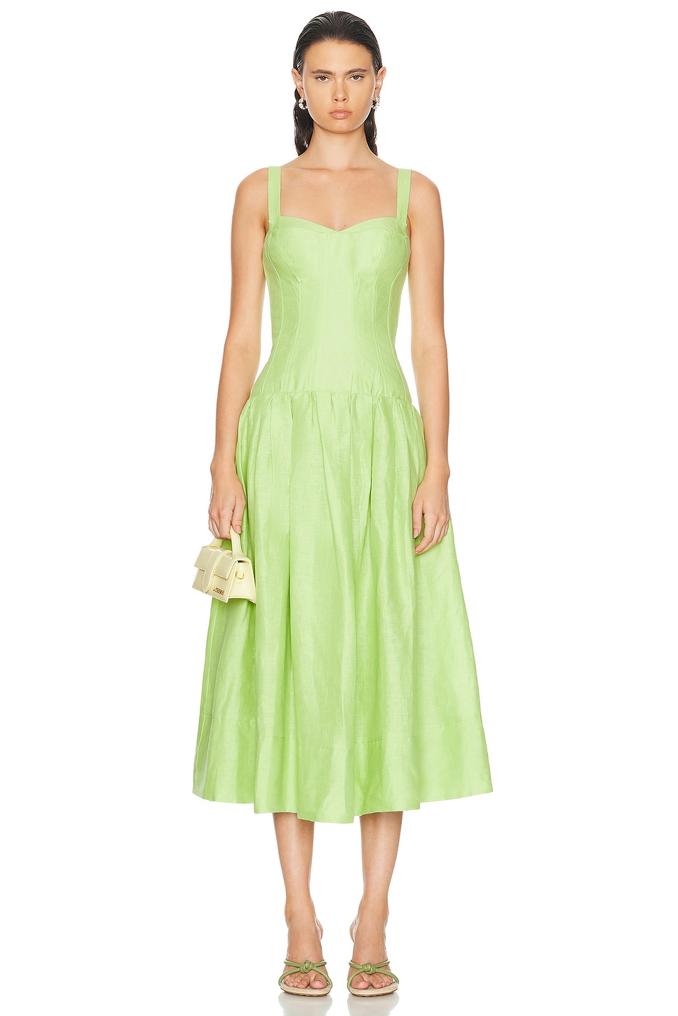 Image 1 of NICHOLAS Makenna Drop Waist Corset Midi Dress in Lime