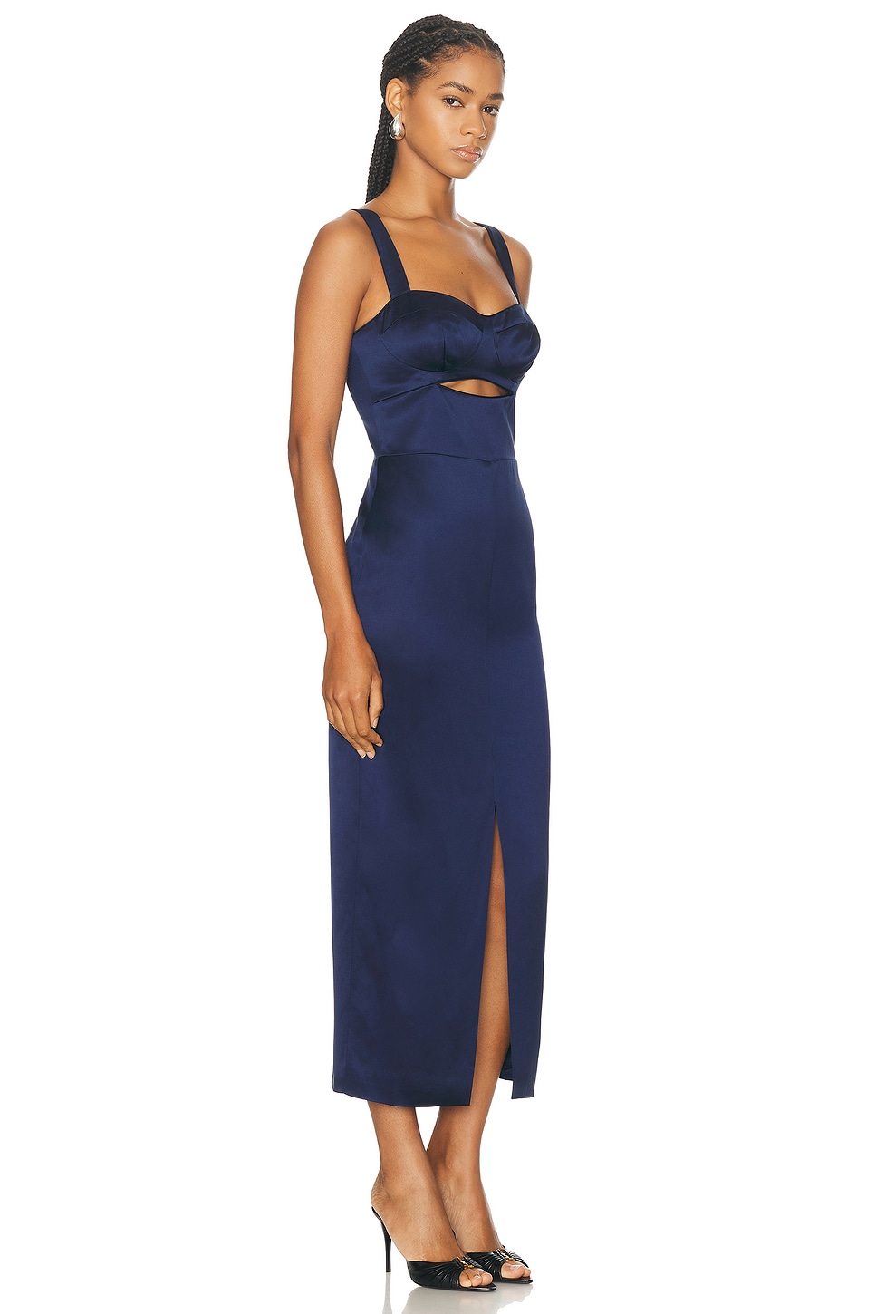 Shop Nicholas Gia Corset Midi Dress In Navy