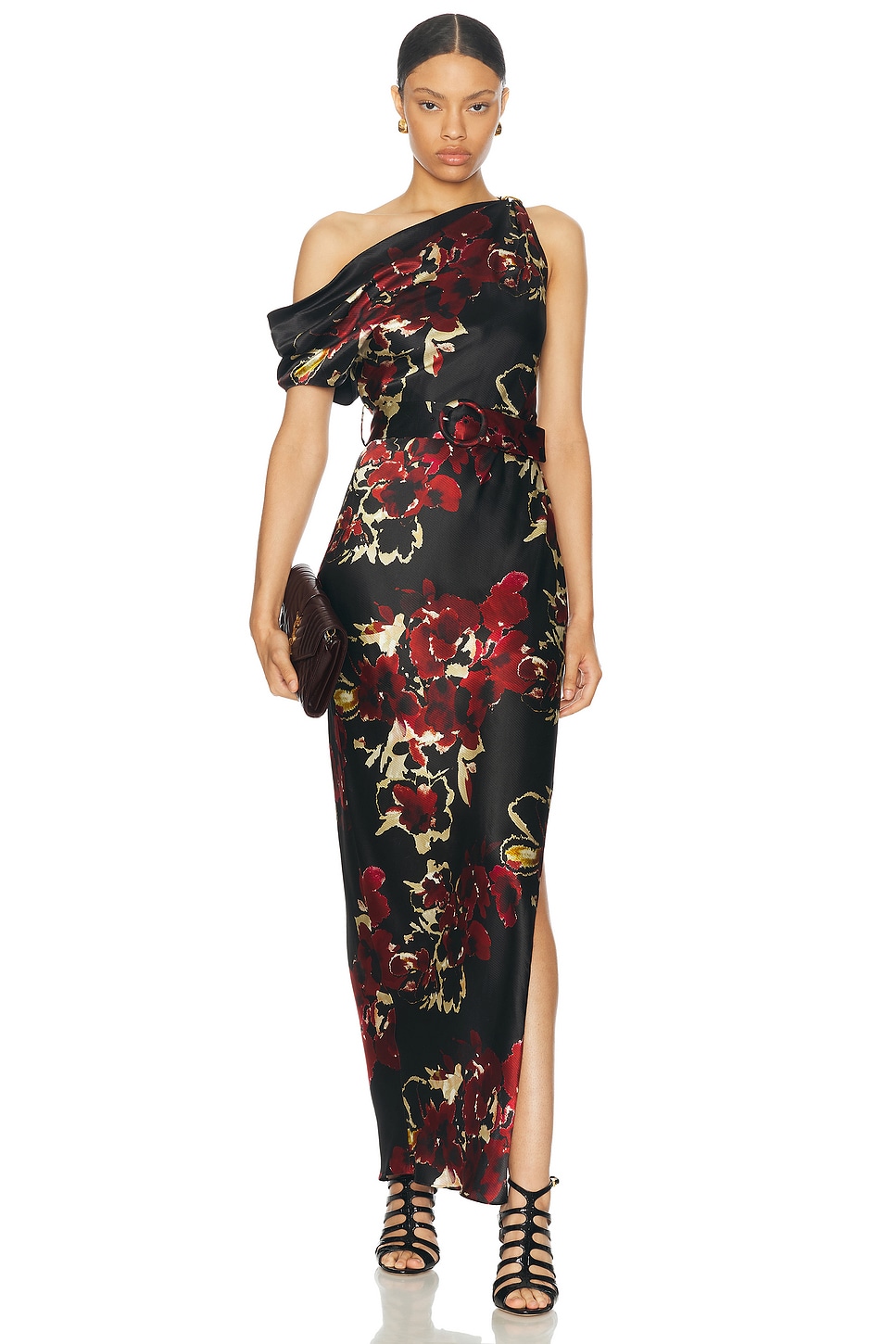 Image 1 of NICHOLAS Halle Off Shoulder Midi Dress in Watercolor Floral Black