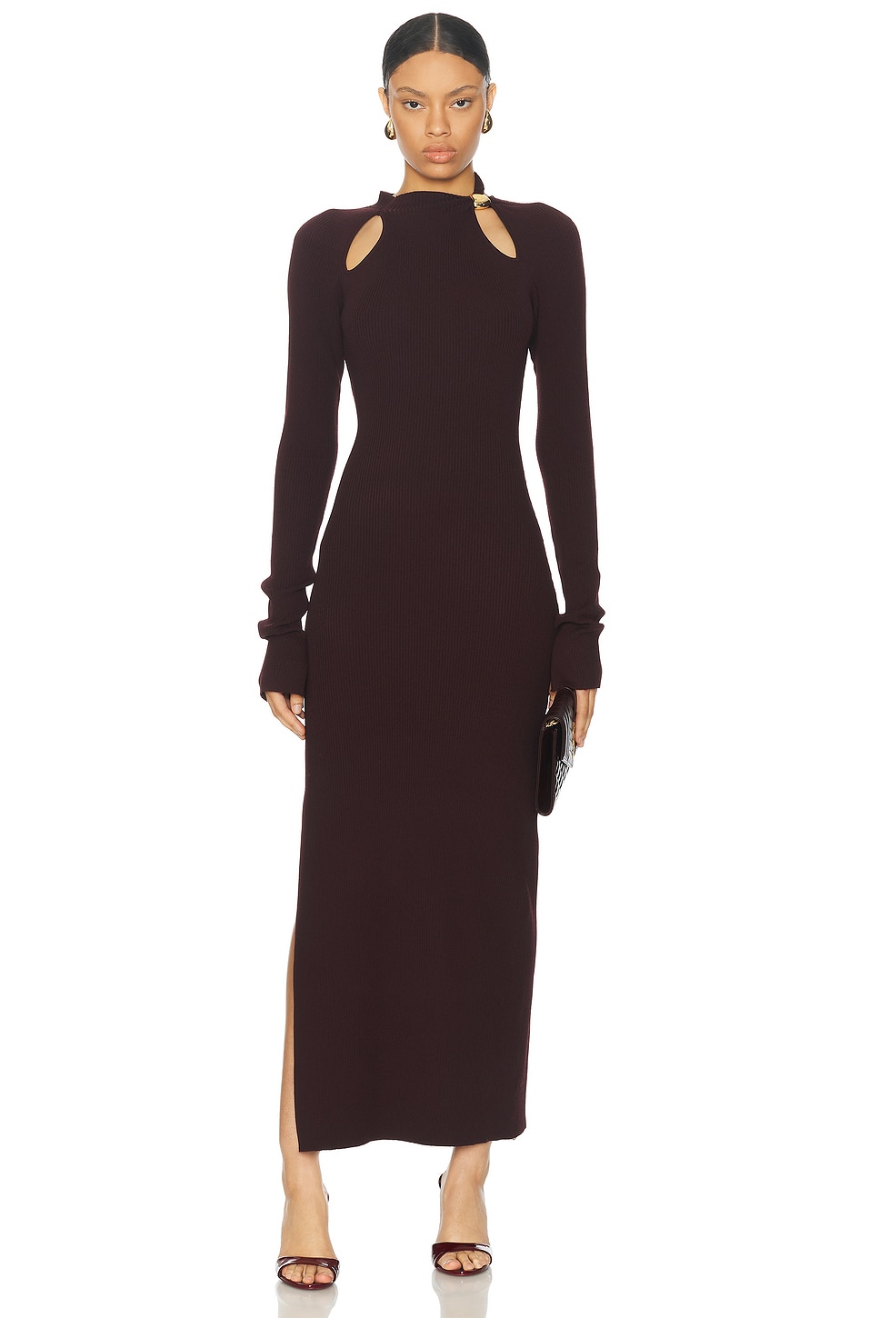 Image 1 of NICHOLAS Ellie Gold Bead Dress in Dark Plum