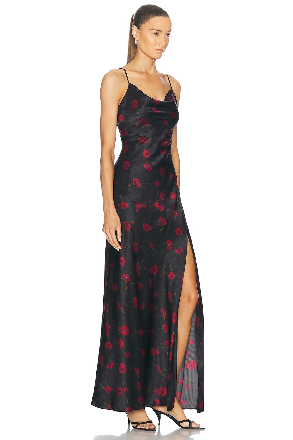 Shop Nicholas Ariel Cowl Neck Long Dress In Poppy Floral Black