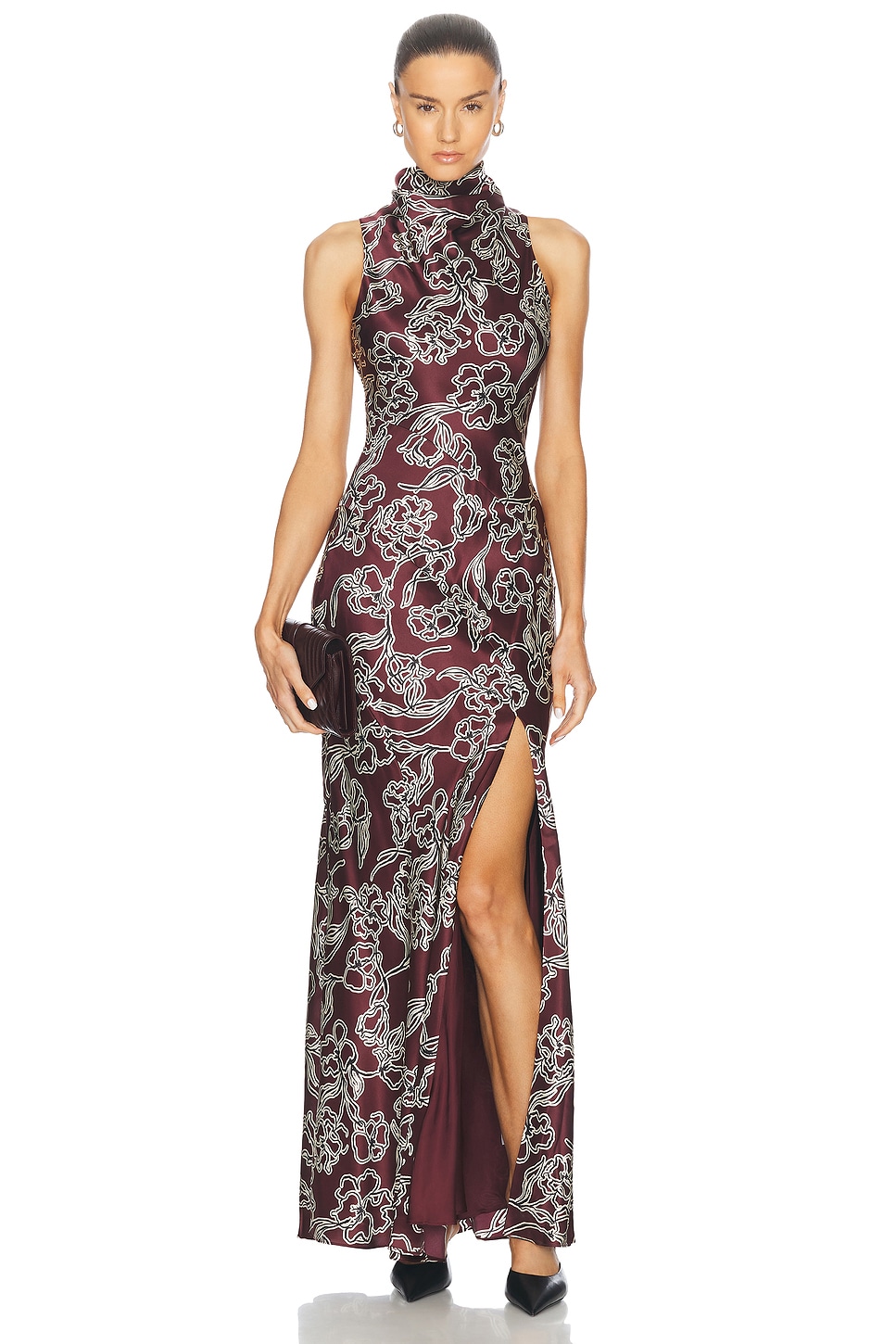 Image 1 of NICHOLAS Demi Tie Back Drape Neck Maxi Dress in Floral Dark Plum