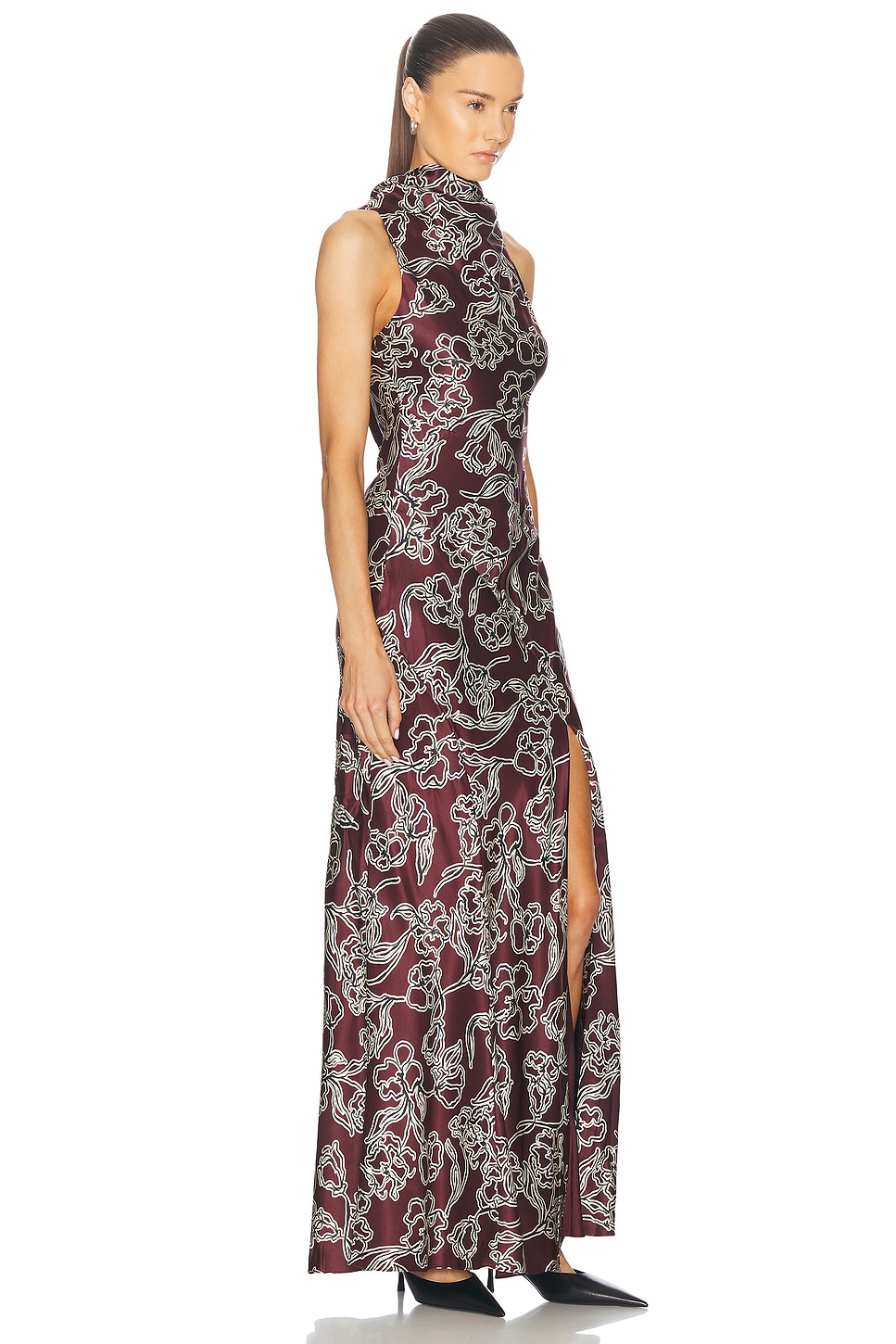 Shop Nicholas Demi Tie Back Drape Neck Maxi Dress In Floral Dark Plum