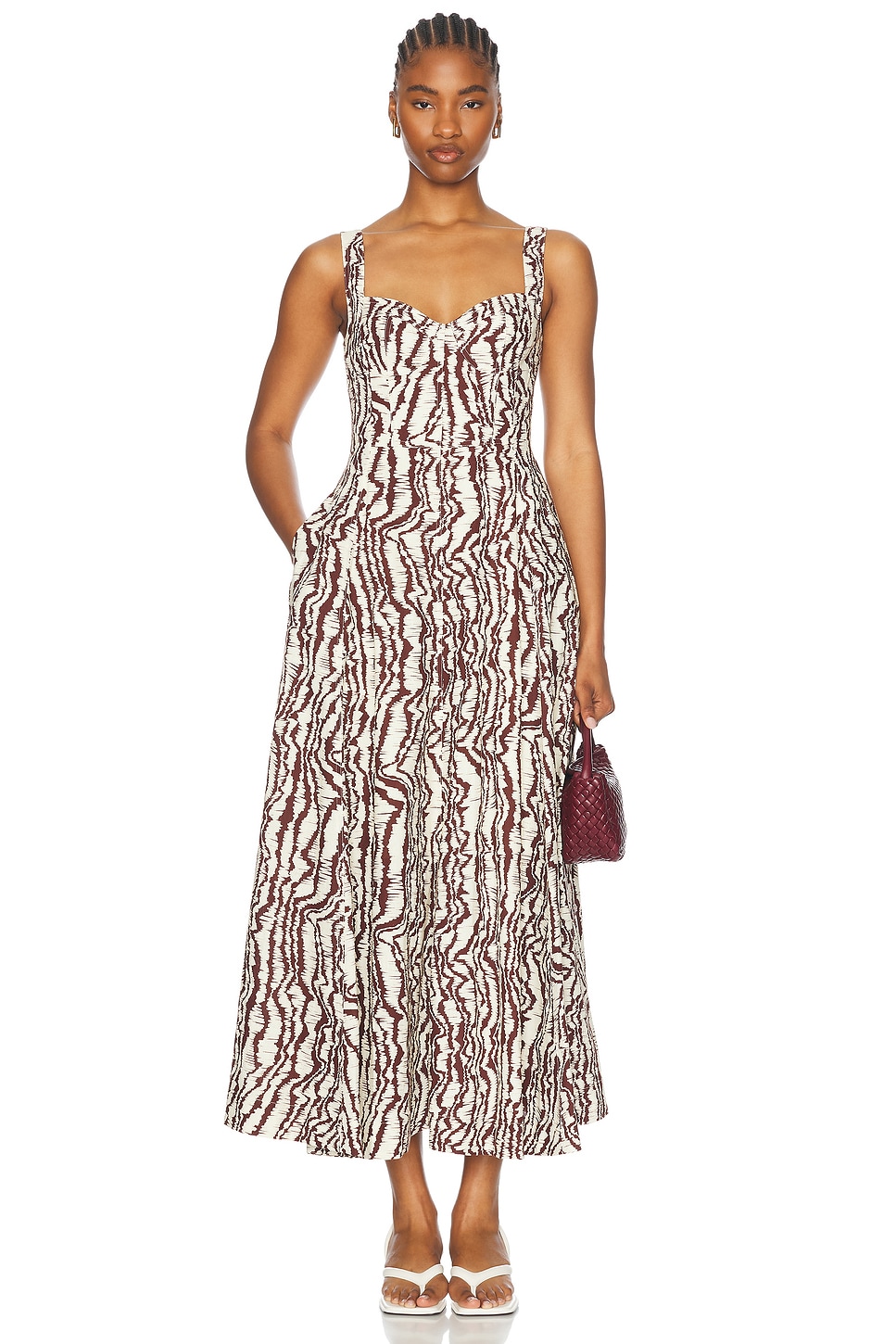 Anya Sleeveless Maxi Dress With Panels in Brown,Cream