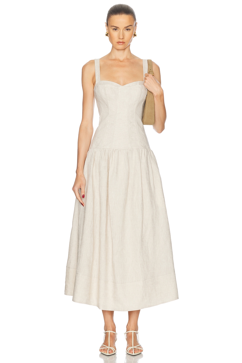 Makenna Drop Waist Corset Midi Dress in Neutral