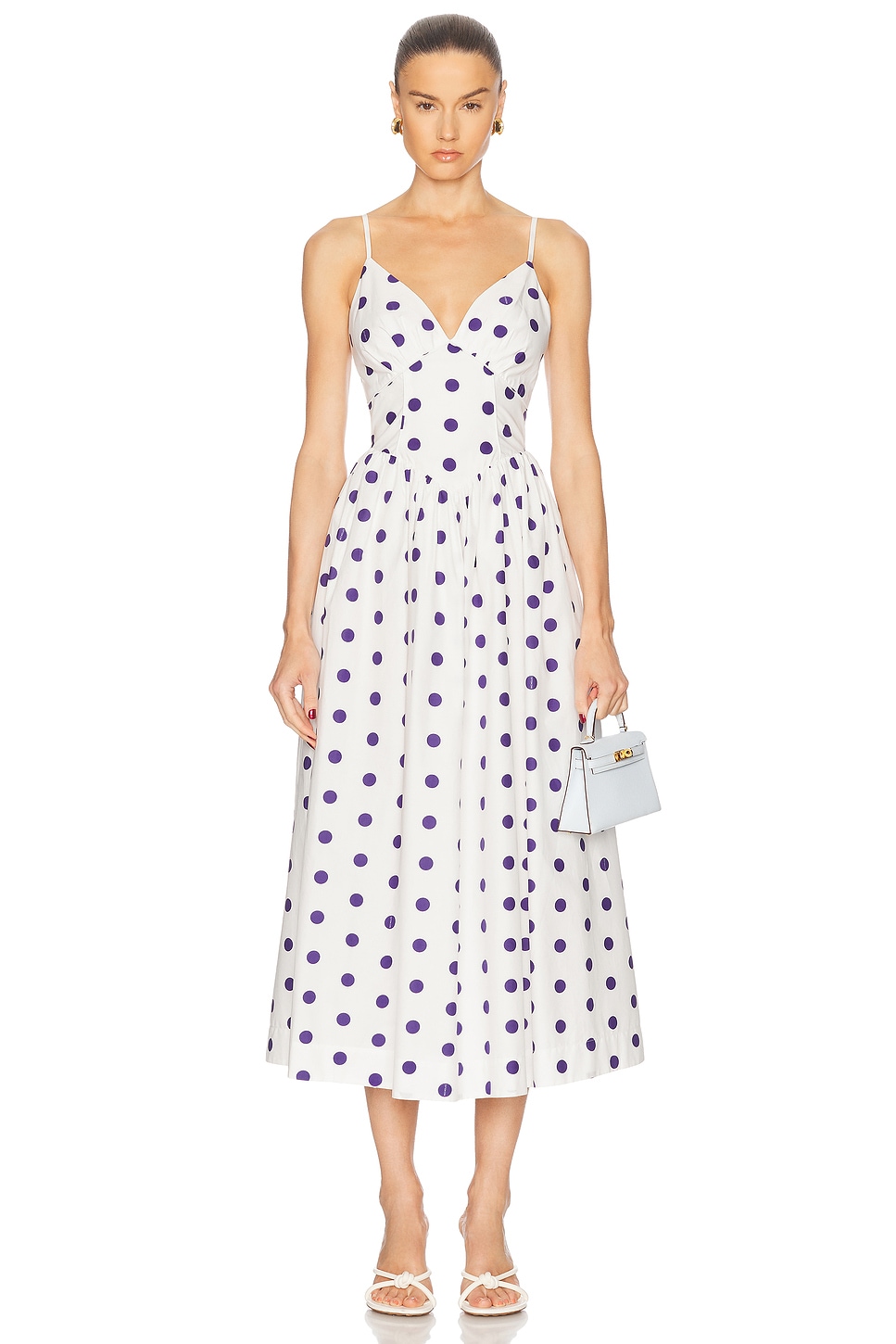 Becker Princess Waist Midi Dress in White,Navy