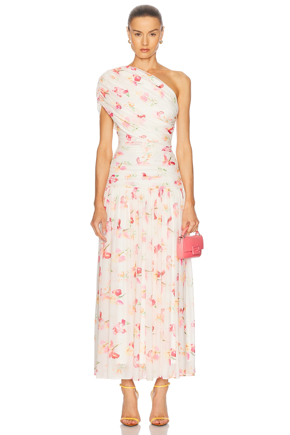 Gaia One Shoulder Drop Waist Midi Dress in White