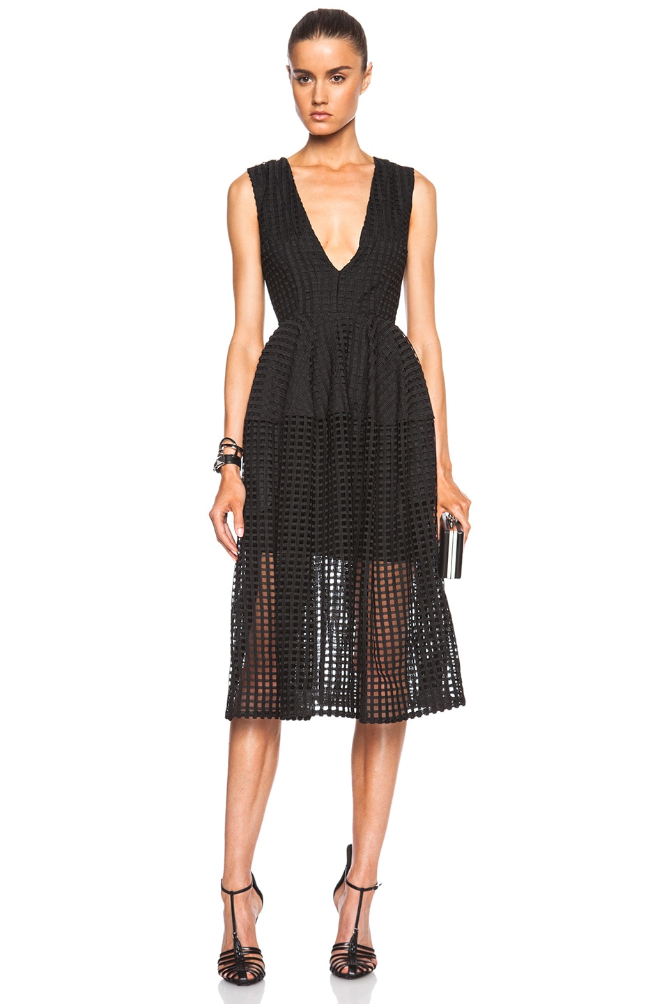 Image 1 of NICHOLAS Grid Lace Deep V Ball Dress in Black