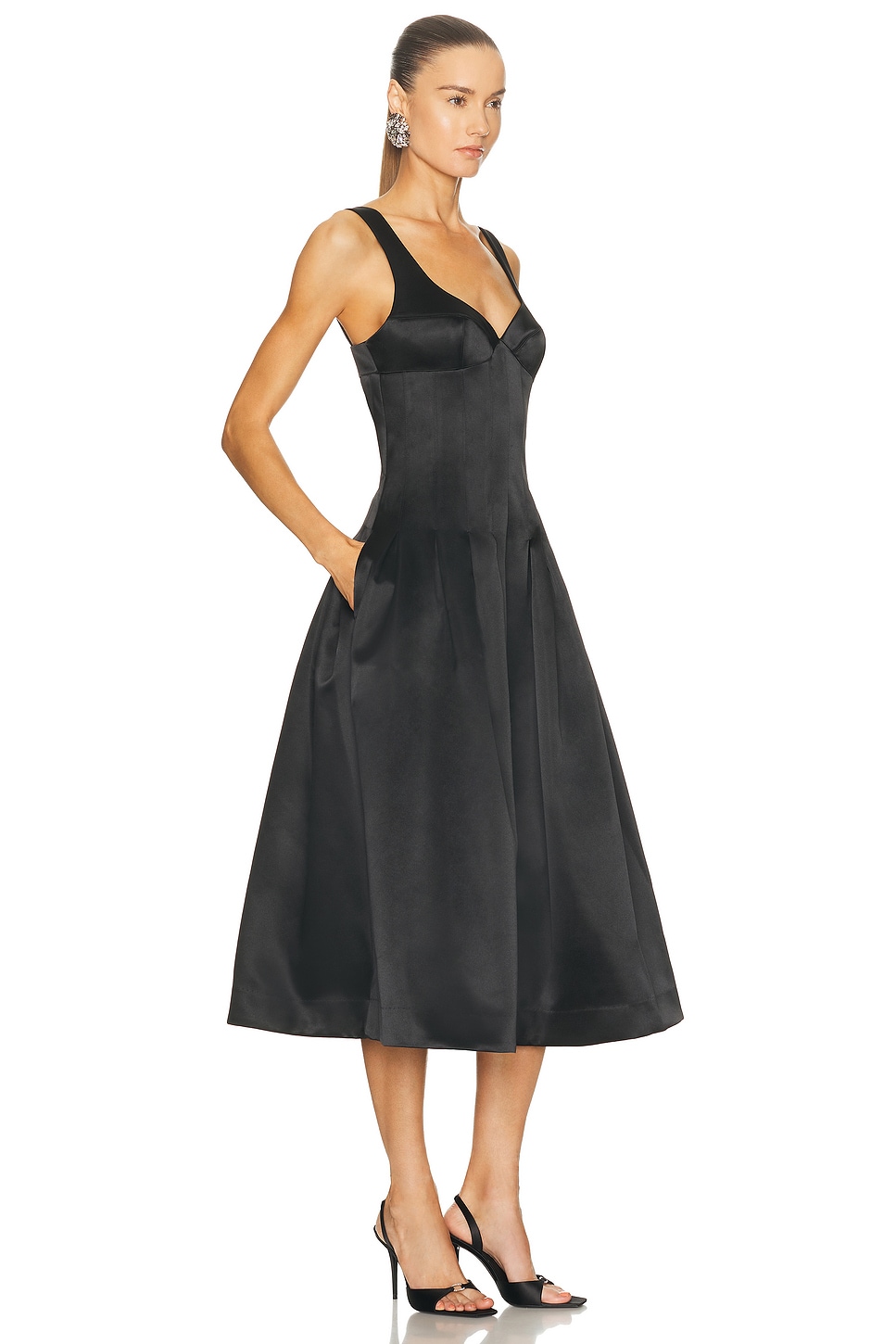 Nicholas Cory Corset Waist Midi Dress In Black