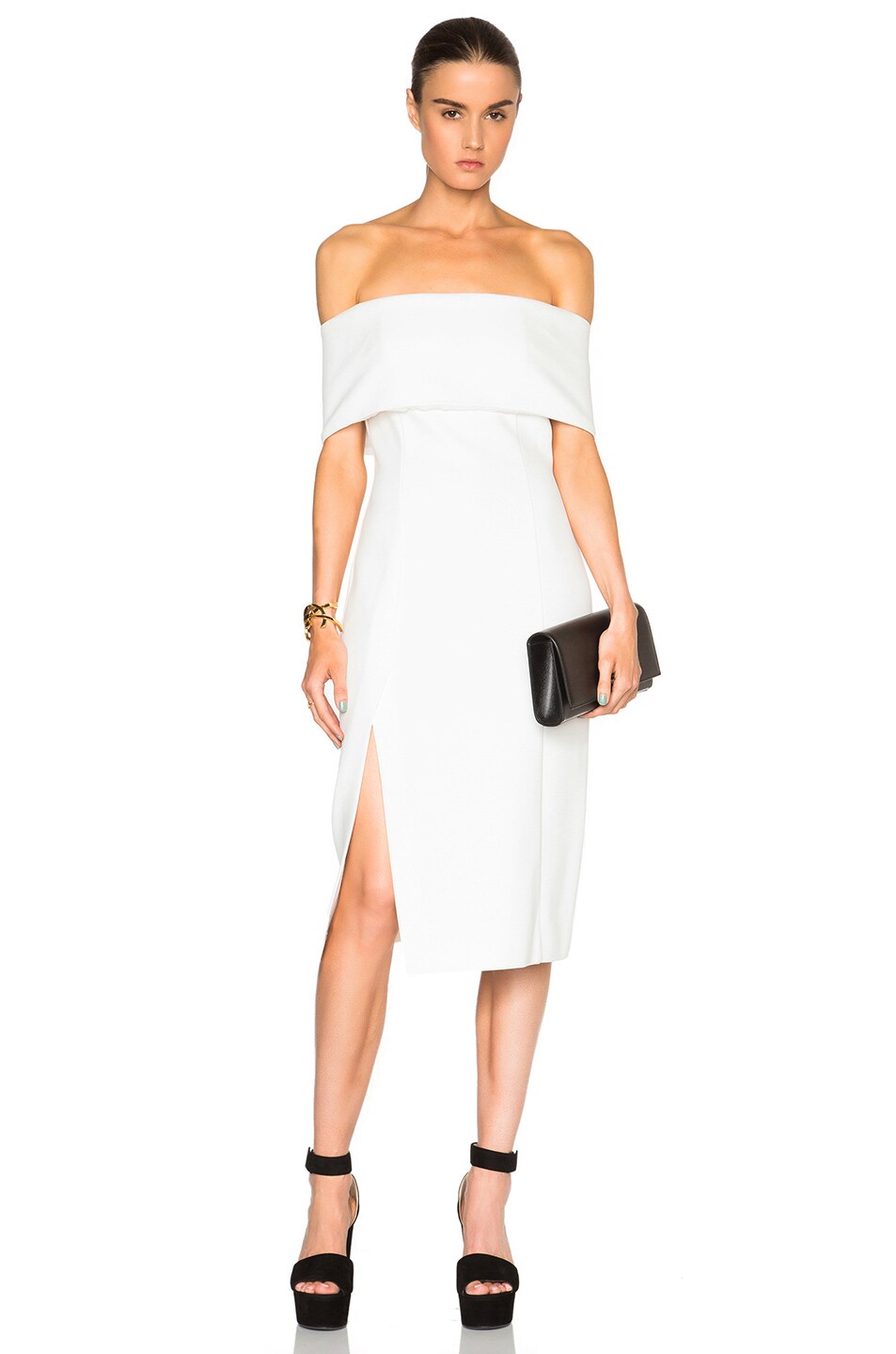 Image 1 of NICHOLAS Bandage Fold Shoulder Dress in White