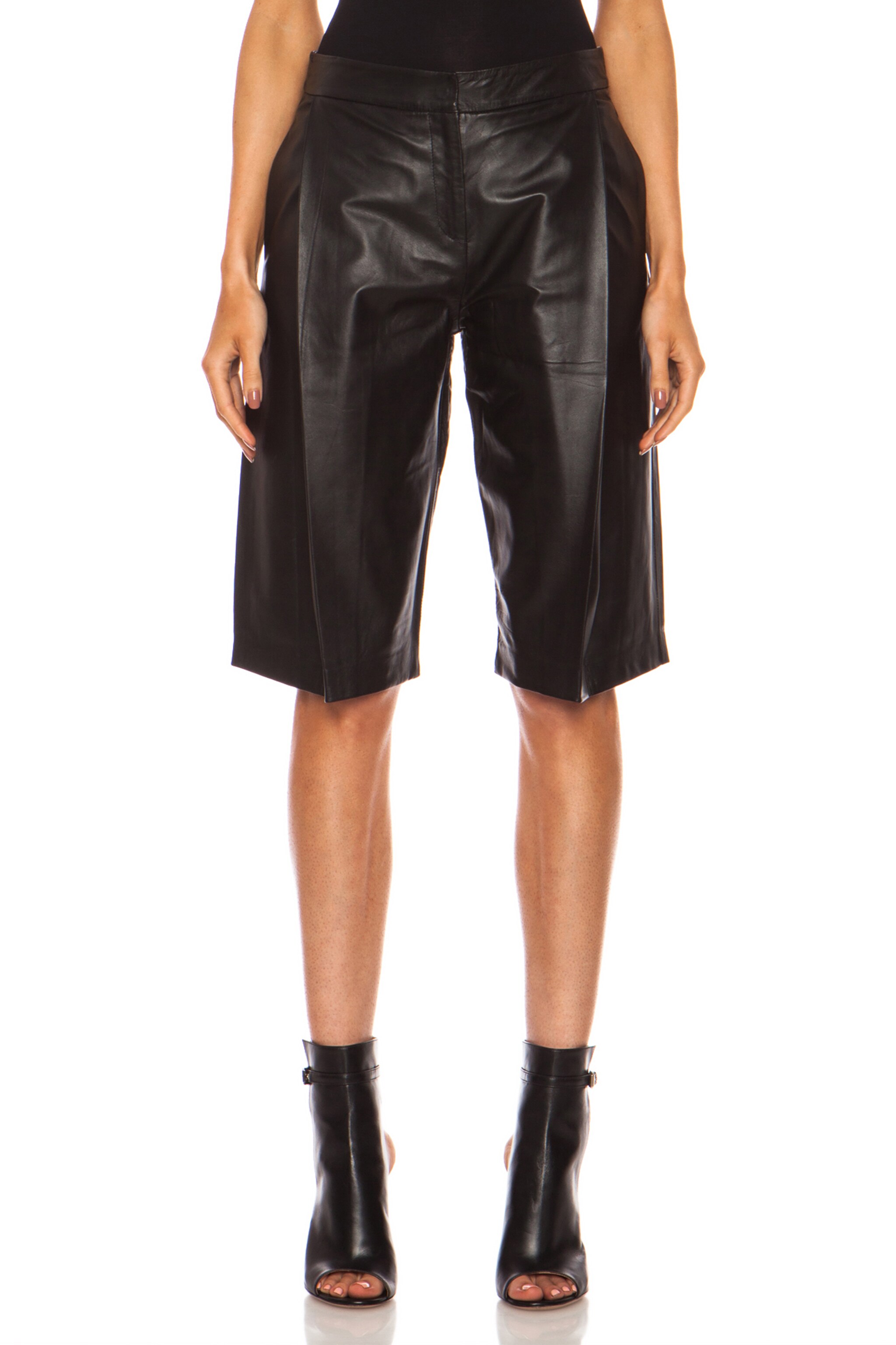 Image 1 of NICHOLAS Tailored Leather Knee Length Leather Short in Black