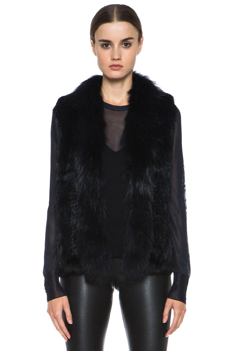 Image 1 of NICHOLAS Knitted Fur Vest in Black