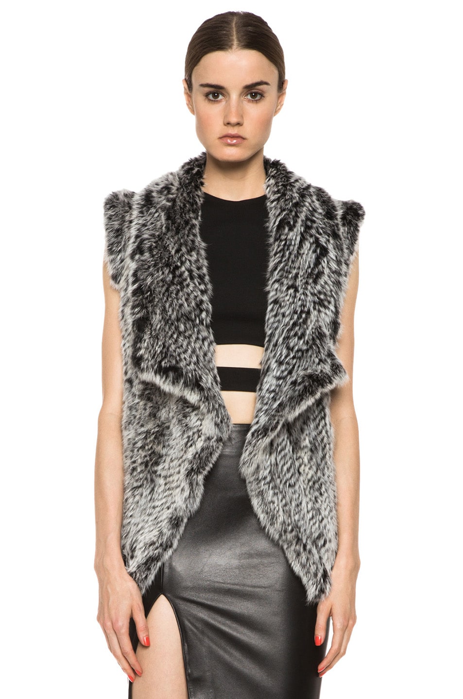 Image 1 of NICHOLAS Knitted Fur Vest in Black & White