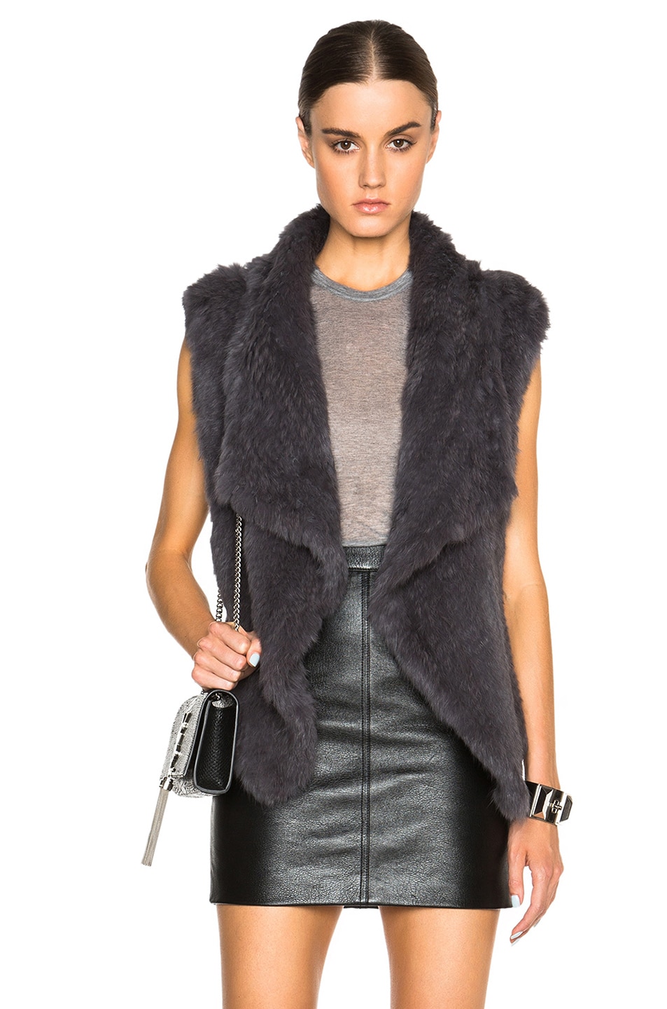 Image 1 of NICHOLAS Knitted Fur Vest in Charcoal
