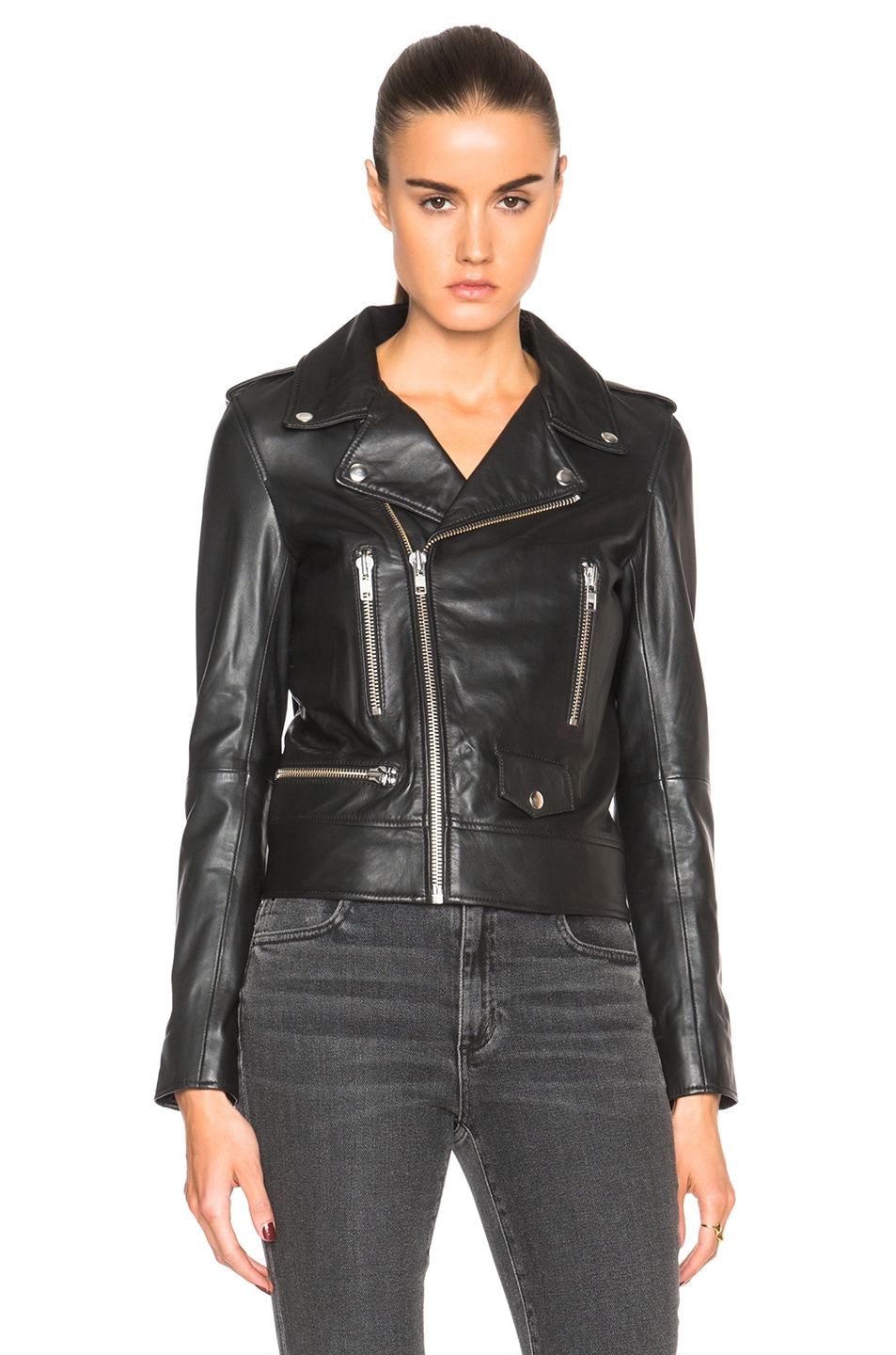 NICHOLAS Leather Zip Biker Jacket in Black | FWRD