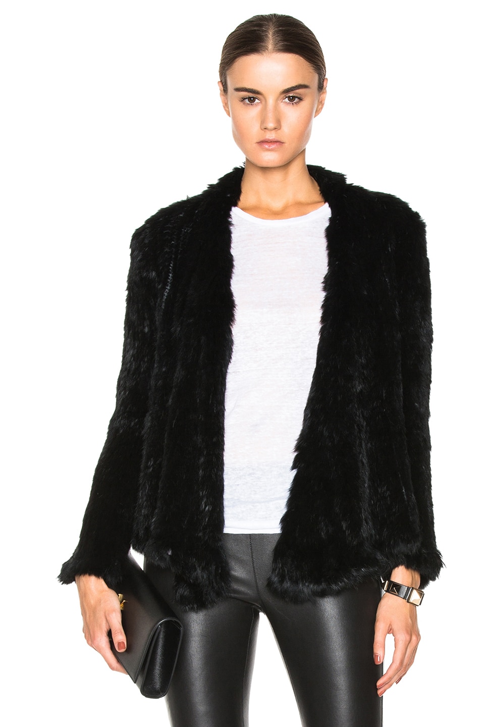 Image 1 of NICHOLAS Knitted Rabbit Fur Jacket in Black