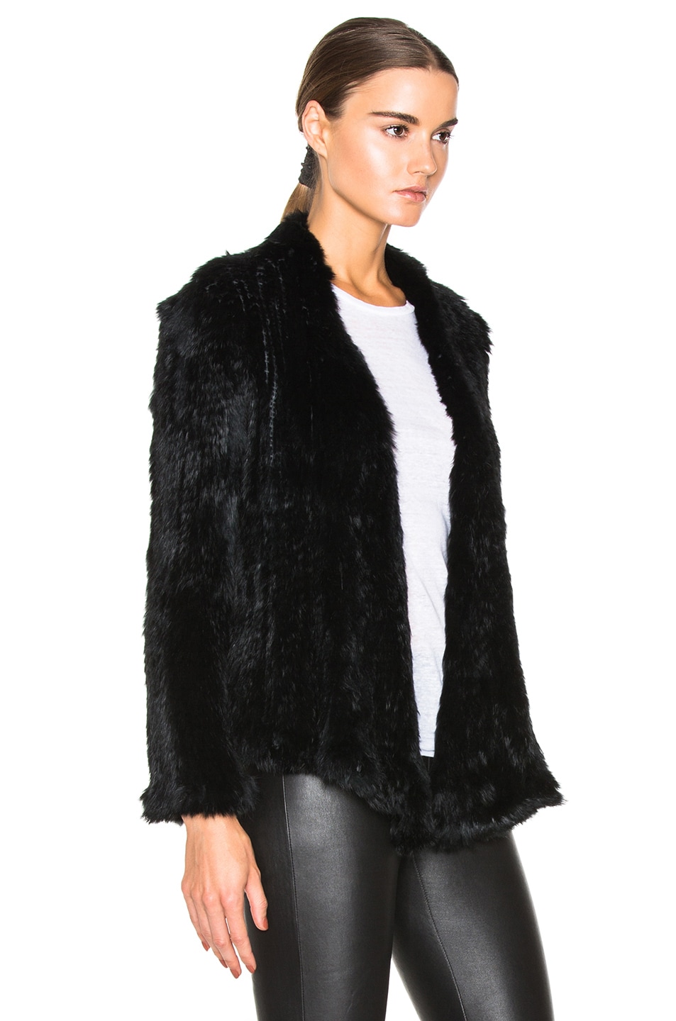 NICHOLAS Knitted Rabbit Fur Jacket in Black | FWRD