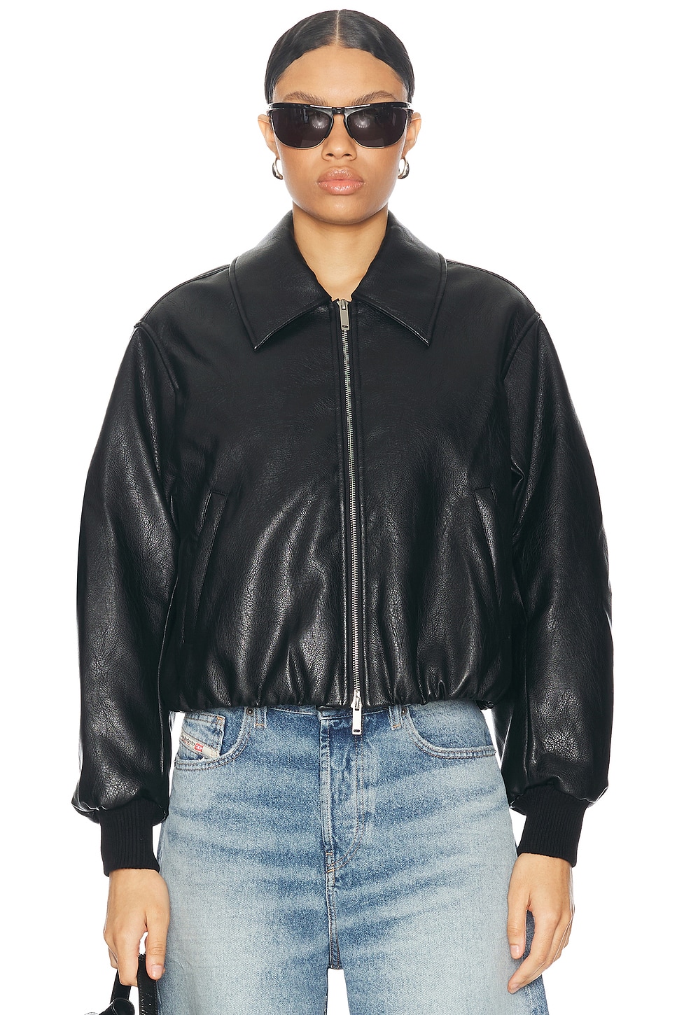 Shop Nicholas Frida Vegan Leather Bomber Jacket In Black