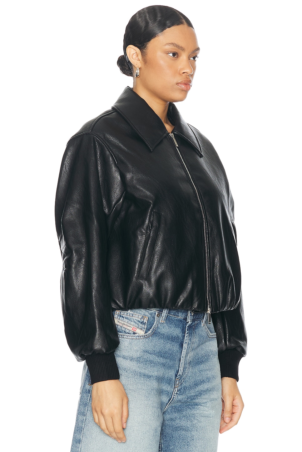 Shop Nicholas Frida Vegan Leather Bomber Jacket In Black