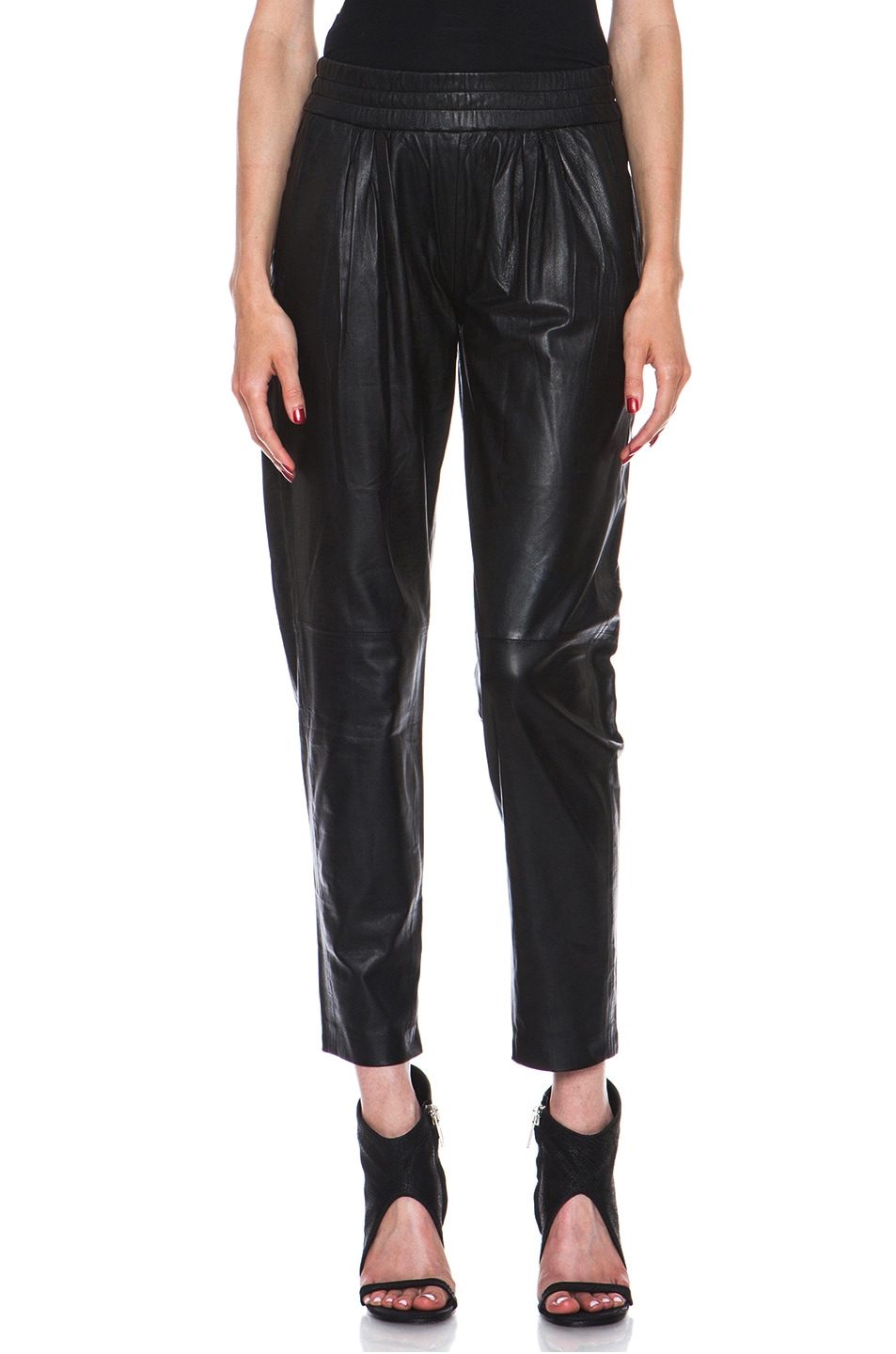 Image 1 of NICHOLAS Leather Track Pants in Black