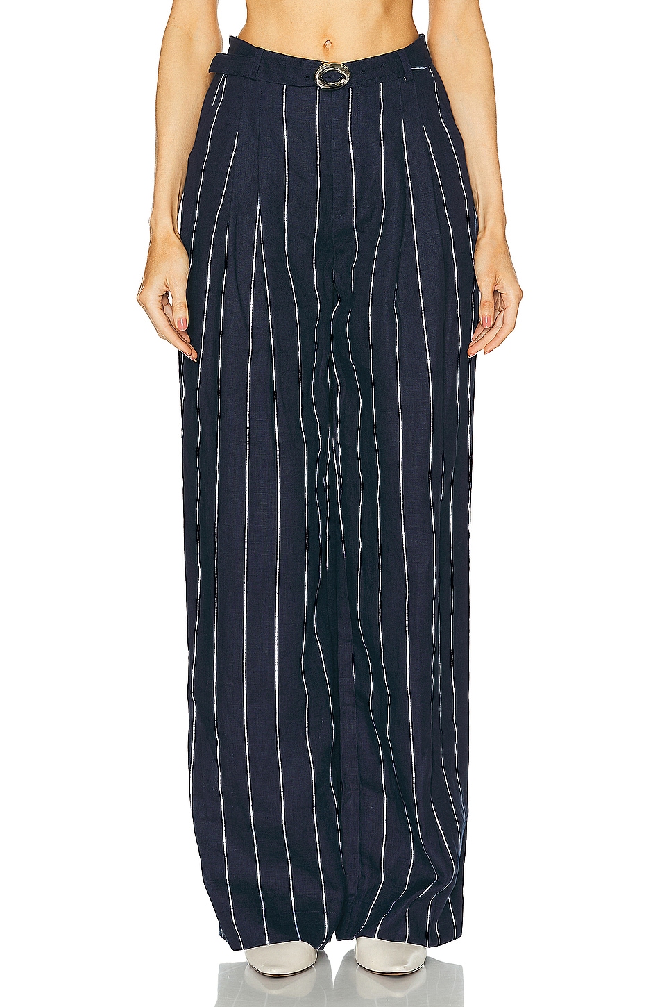 Calista Belted Wide Leg Pant in Navy