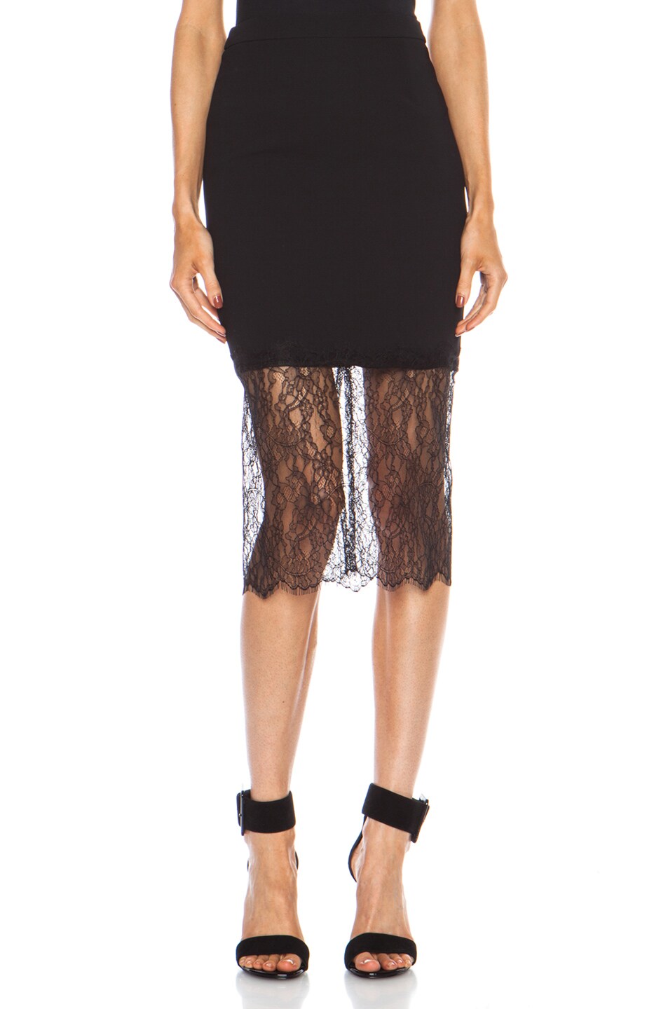 Image 1 of NICHOLAS Lace Trim Crepe Poly Skirt in Black