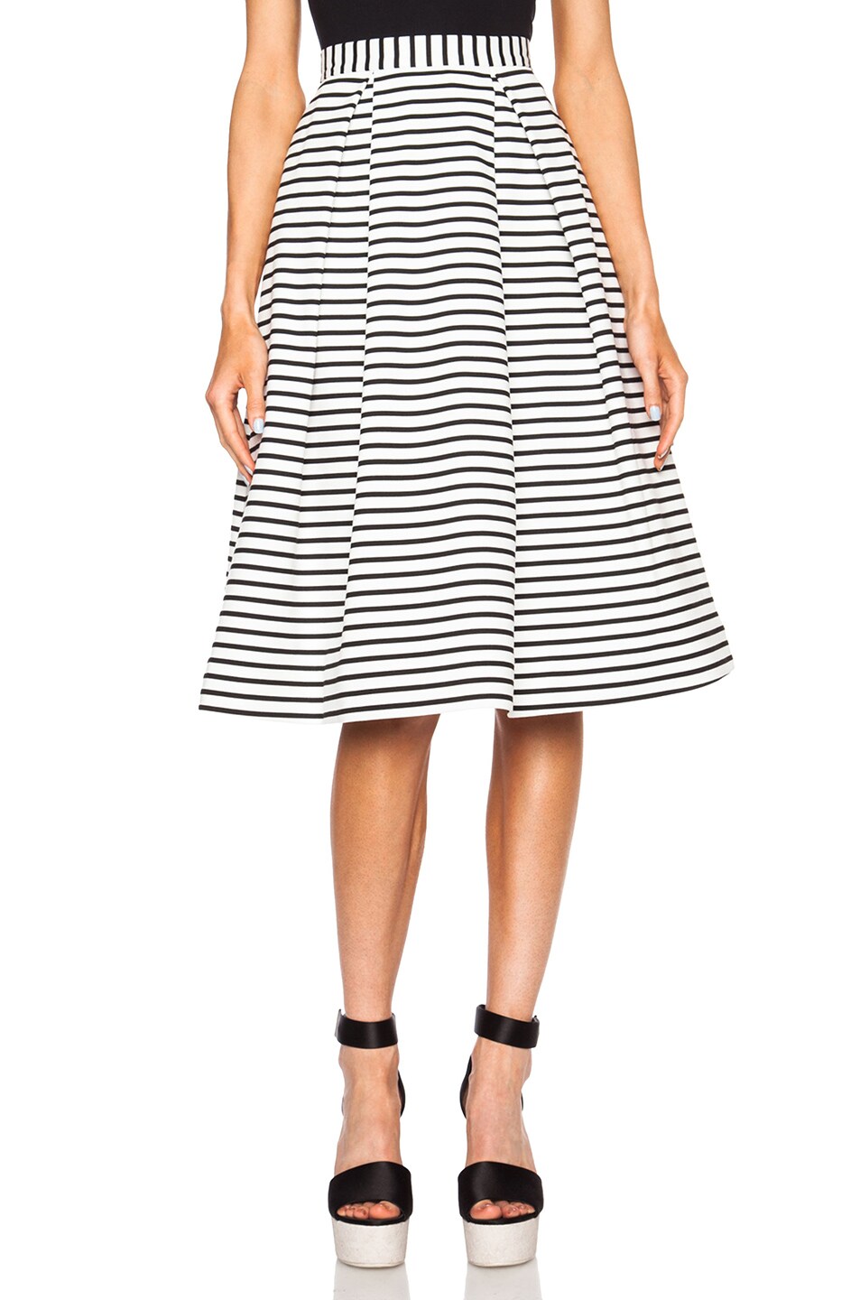 Image 1 of NICHOLAS Breton Stripe Poly-Blend Ponte Ball Skirt in Black & White