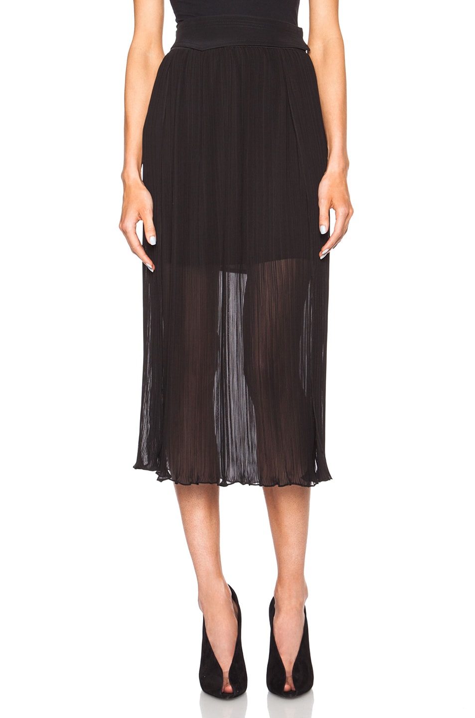 Image 1 of NICHOLAS Wrap Pleated Mid-Length Poly Skirt in Black