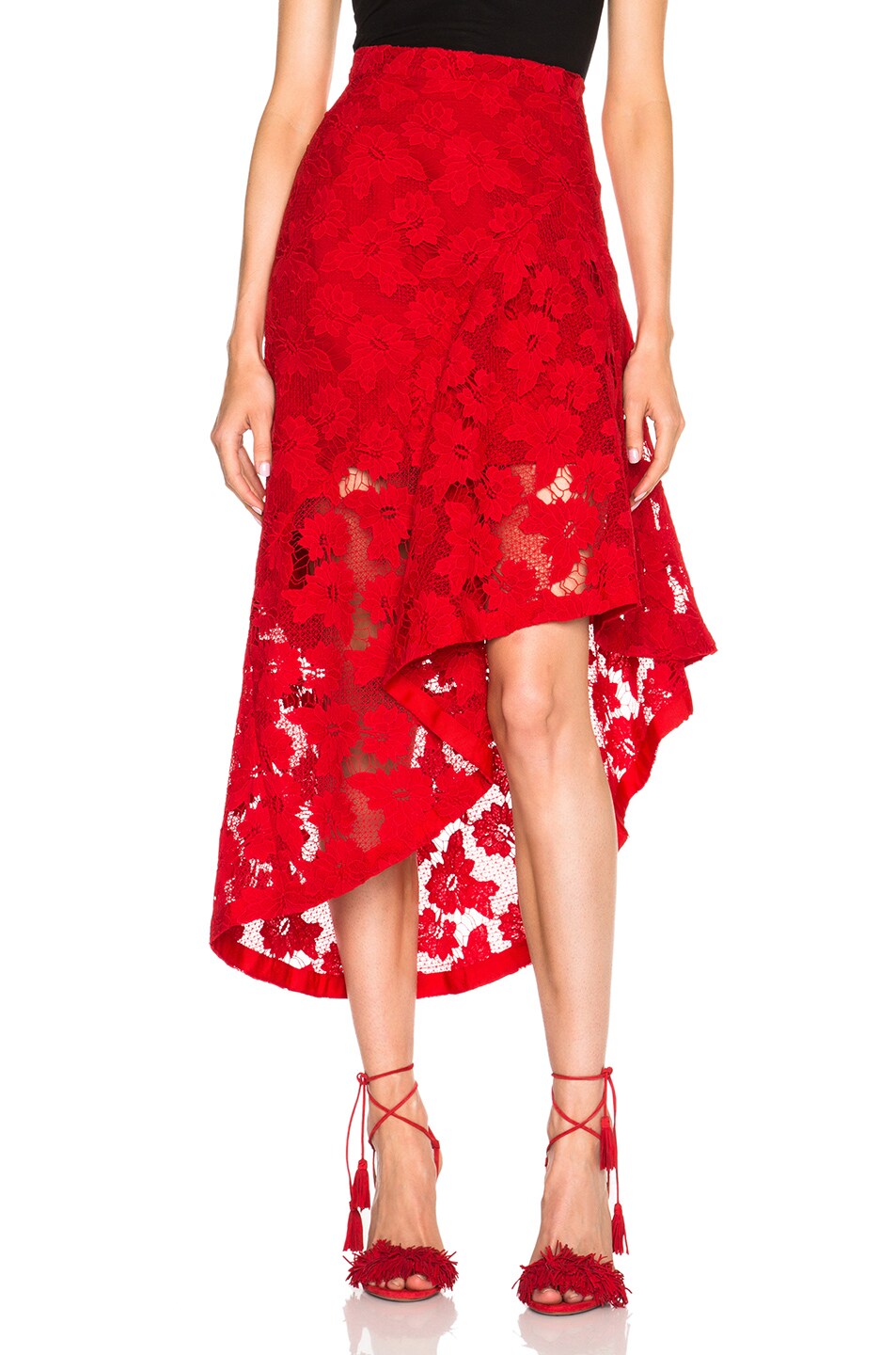 Image 1 of NICHOLAS Frill Panel Skirt in Hibiscus Red