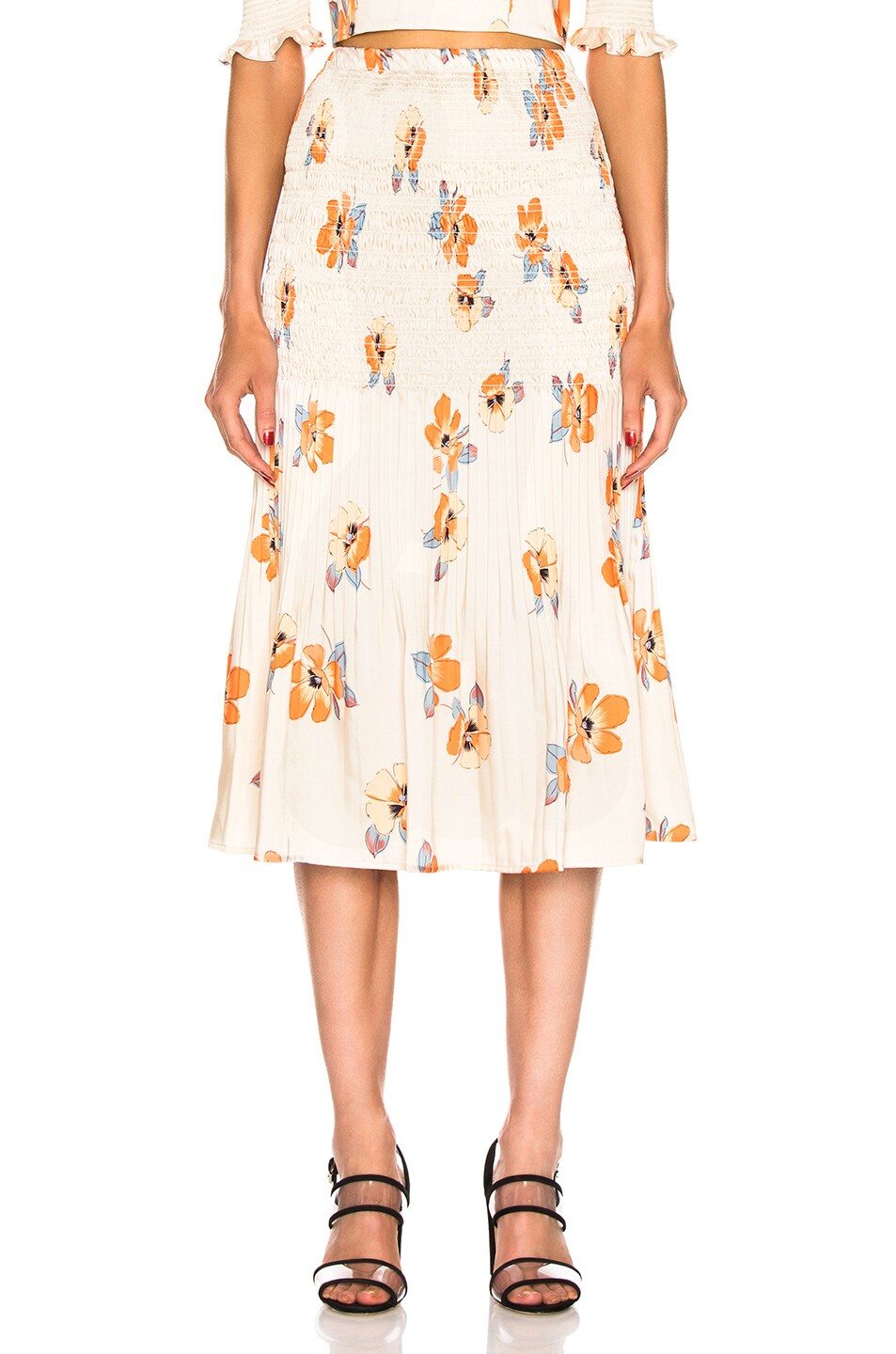 Image 1 of NICHOLAS Smocked Skirt in Orange Multi