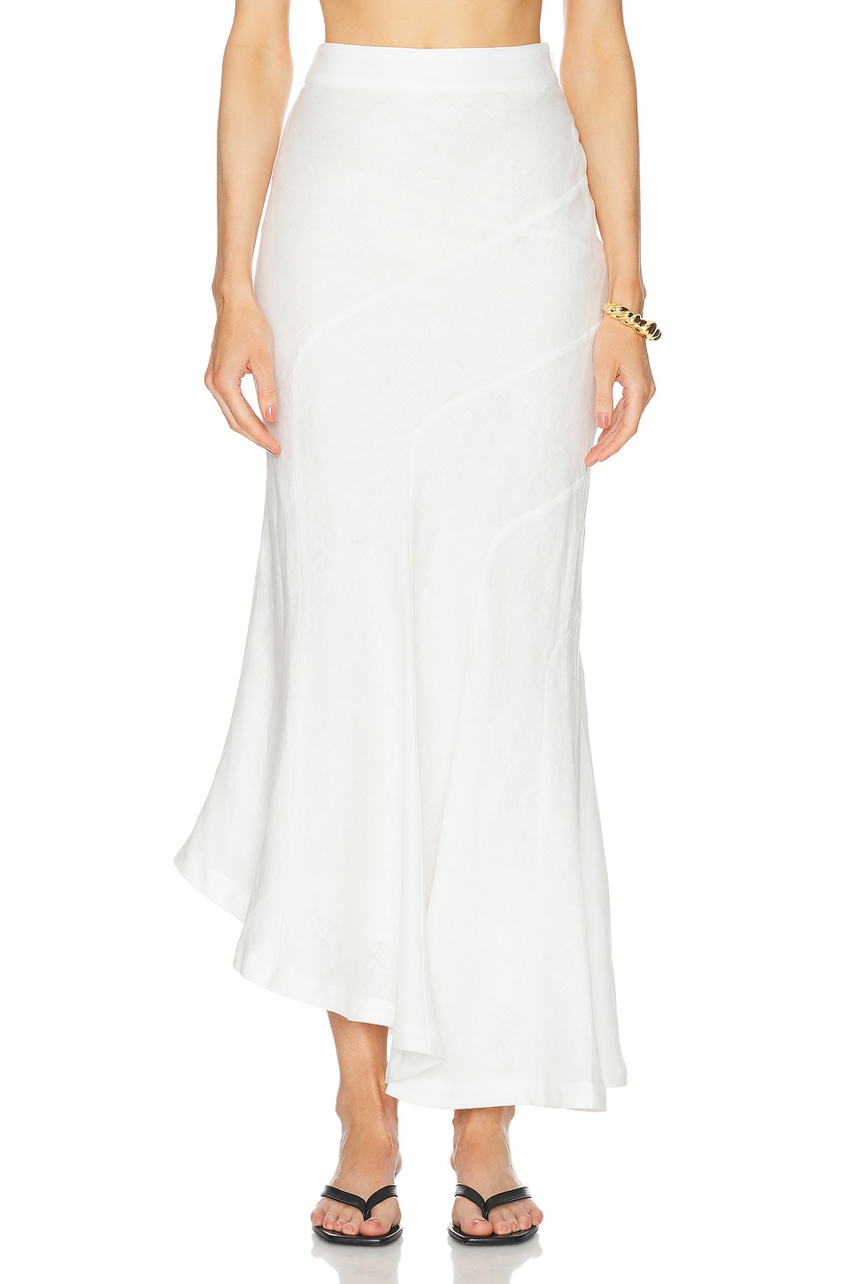 Sapphira Bias Asymmetrical Seamed Maxi Skirt in White