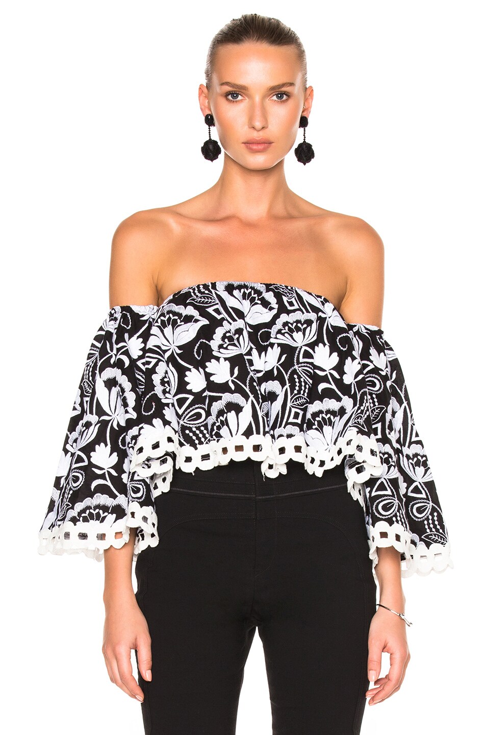 Image 1 of NICHOLAS Eden Embroidered Top in Black & White
