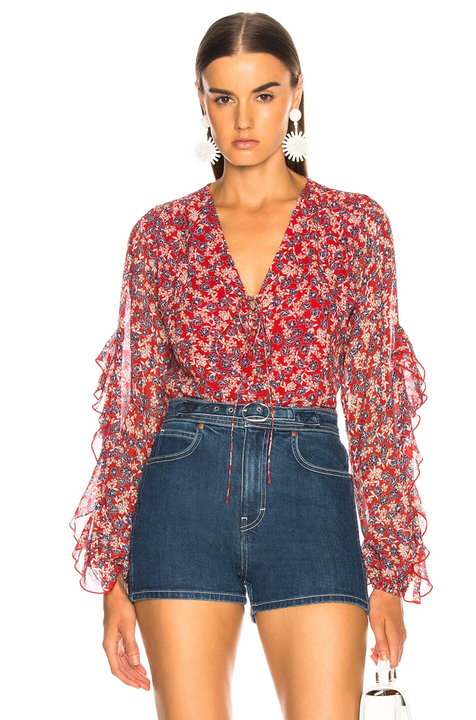 Image 1 of NICHOLAS Blossom Ruffle Blouse in Red