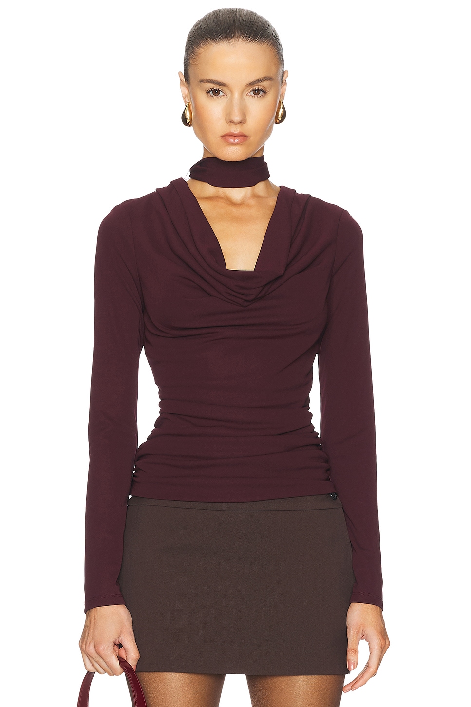 Image 1 of NICHOLAS Demitria Scarf Cowl Neck Long Sleeve Top in Plum