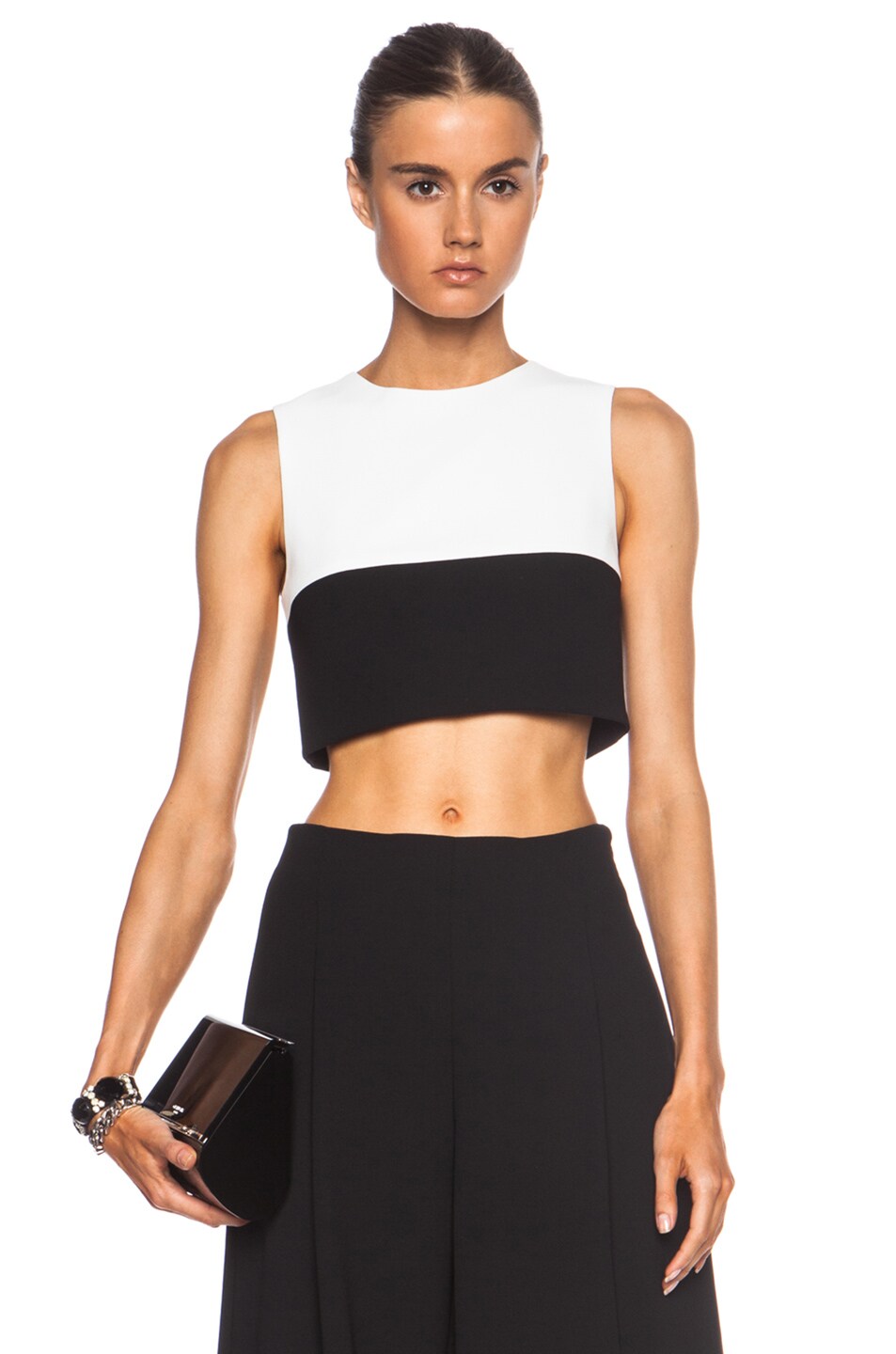 Image 1 of NICHOLAS Two Tone Poly Crop Top in White