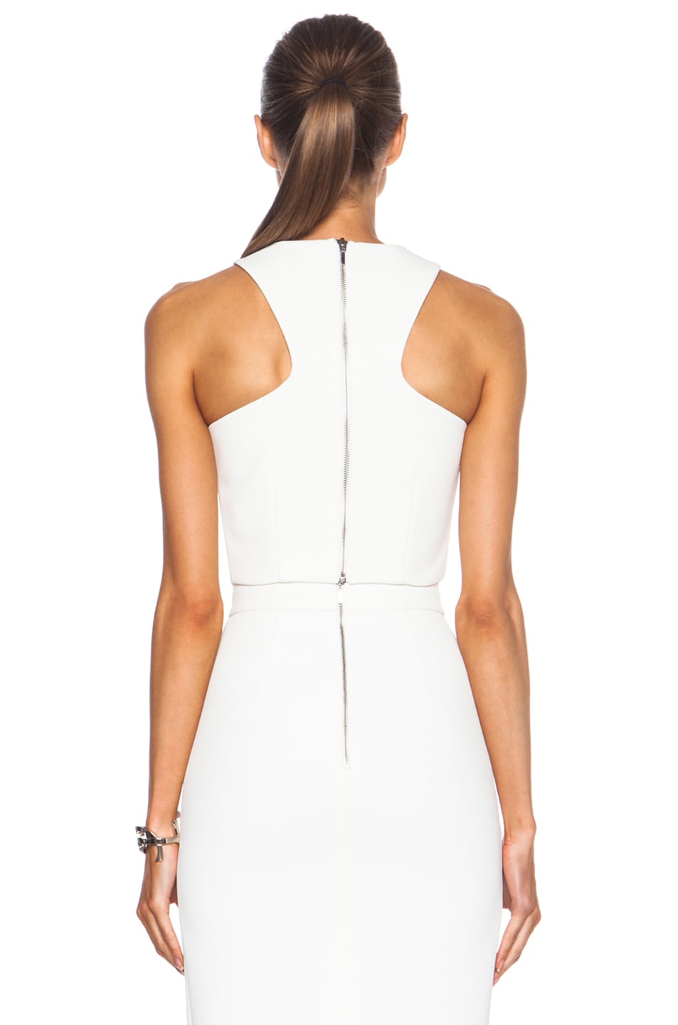 NICHOLAS Bonded Poly Crepe Cross Over Crop Top in White | FWRD