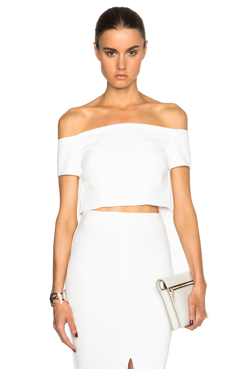 Image 1 of NICHOLAS Double Bonded Off the Shoulder Cropped Top in White