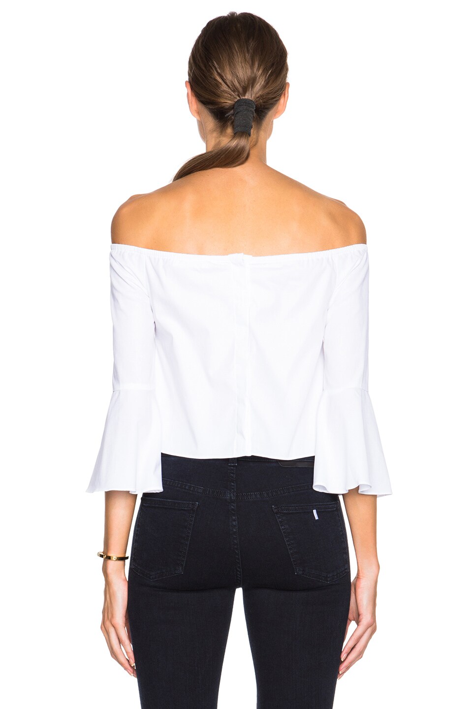 NICHOLAS Off Shoulder Elbow Flare Top in White FWRD