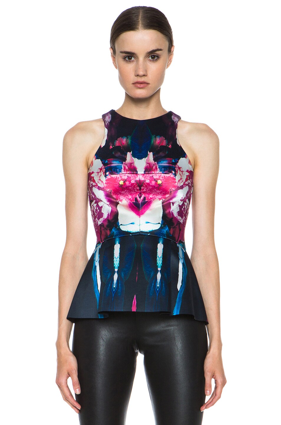 Image 1 of NICHOLAS Melted Floral Silk Peplum Top in Pink Multi