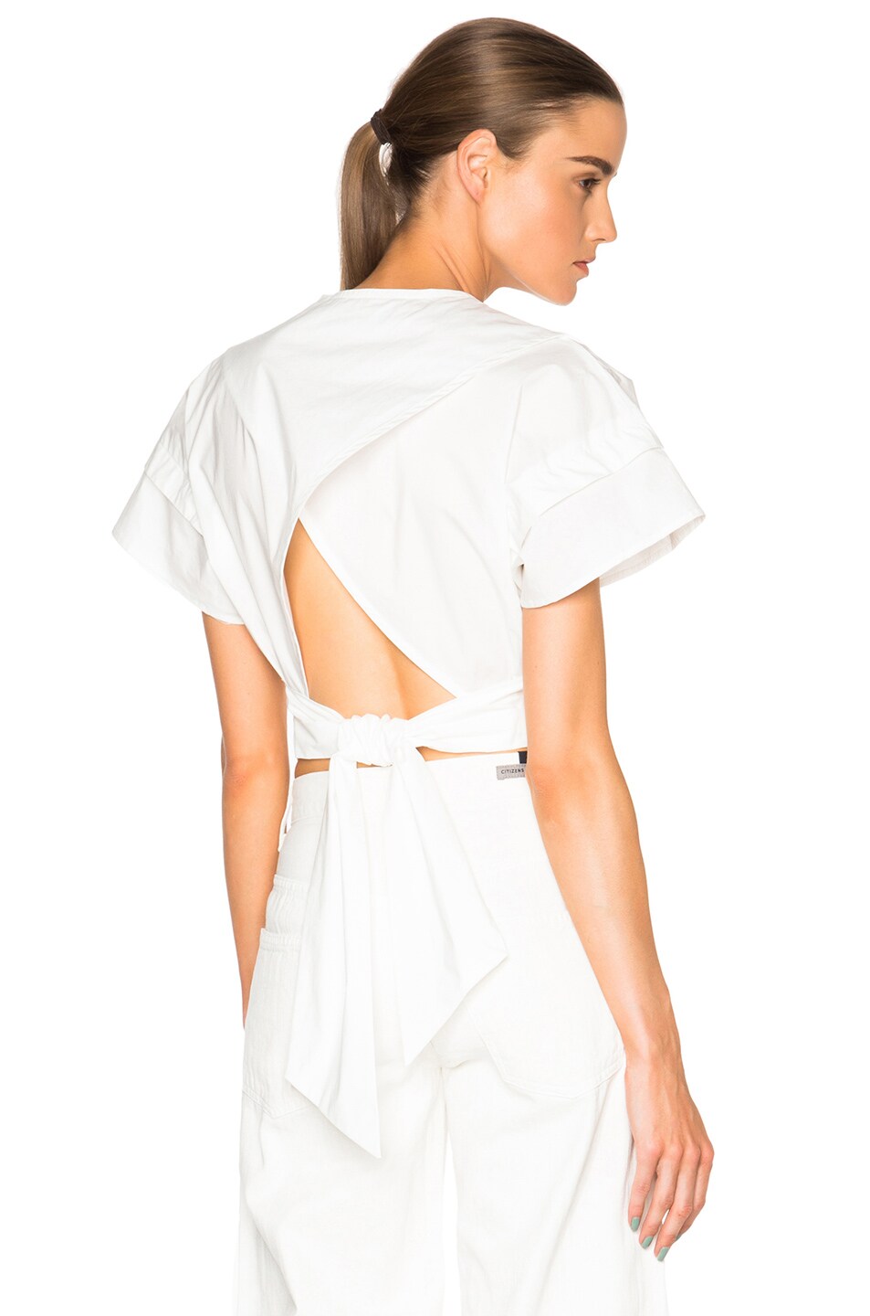 Image 1 of NICHOLAS Crop Shirt with Waistband Tie in White