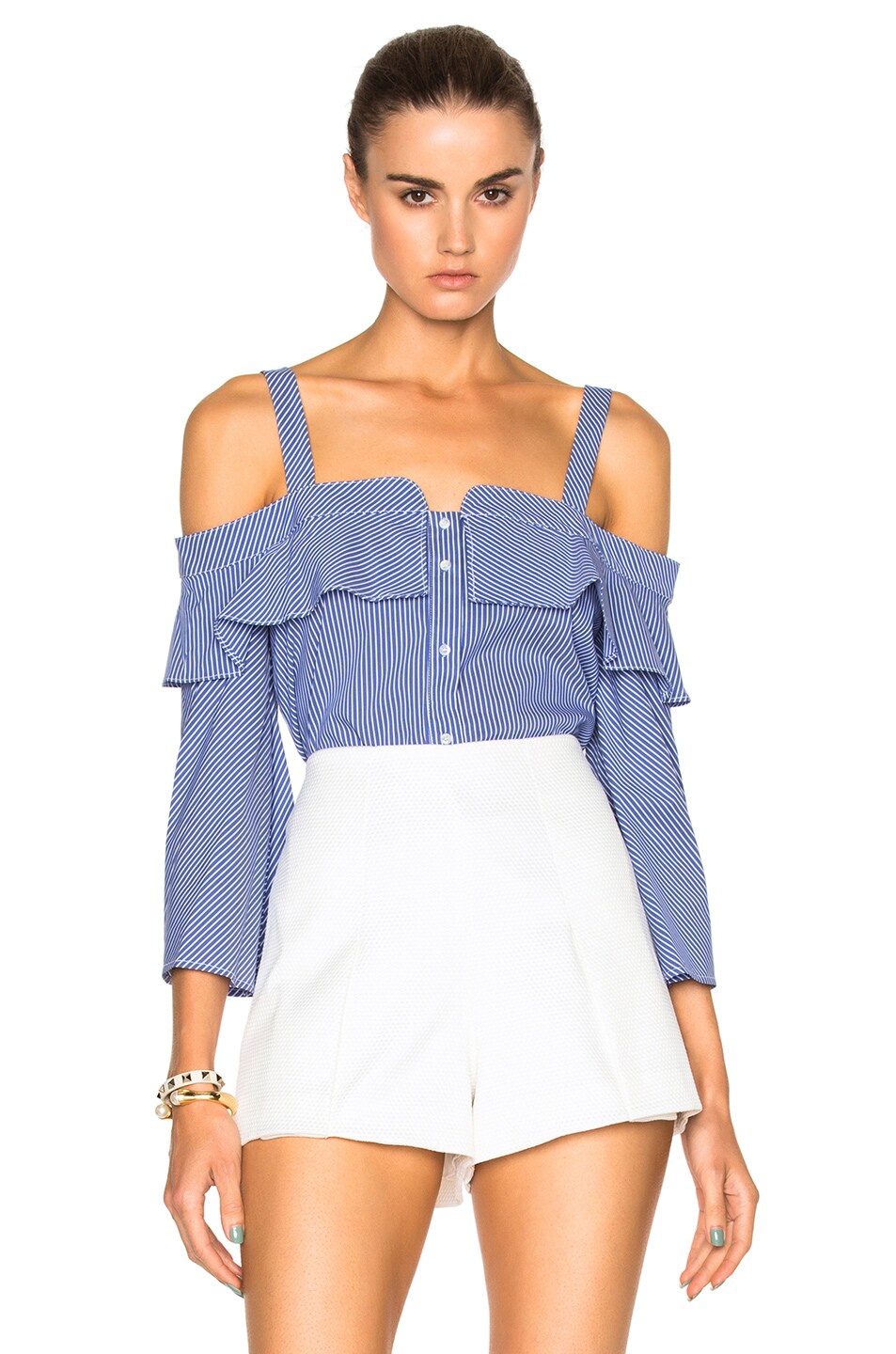 Image 1 of NICHOLAS Shoulder Band Top in Blue & White