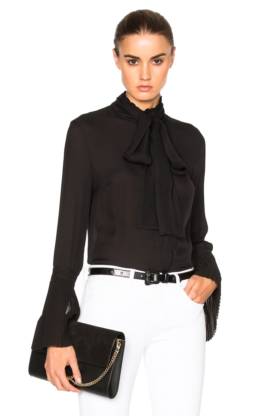 Image 1 of NICHOLAS Pussybow Pleat Cuff Top in Black