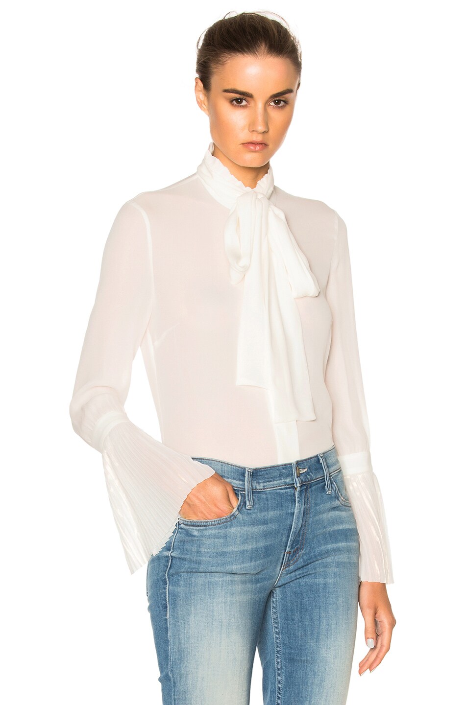 Image 1 of NICHOLAS Pussybow Pleat Cuff Top in Ivory