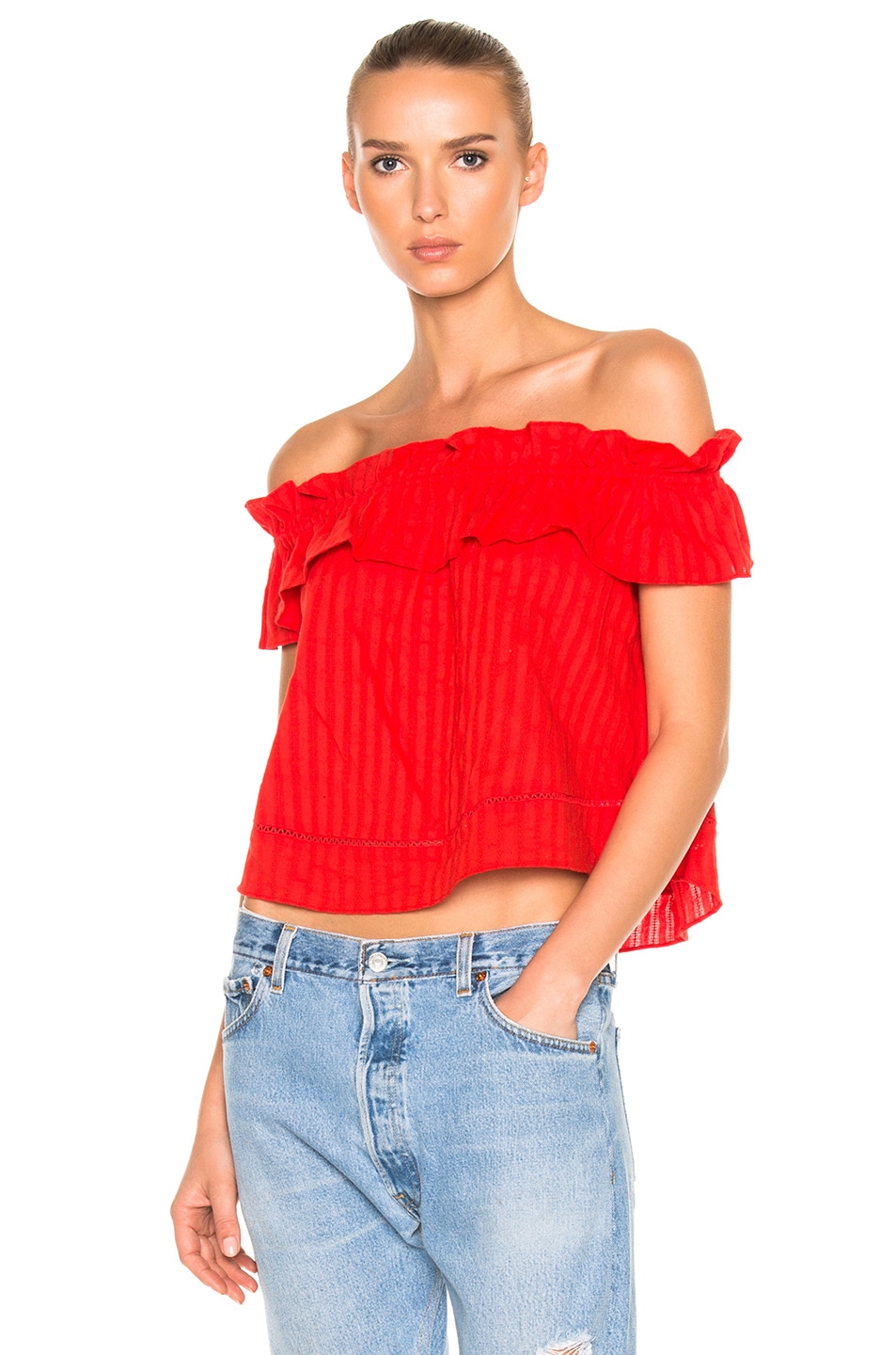 Image 1 of NICHOLAS Cotton Voile Sofia Ruffle Top in Scarlet