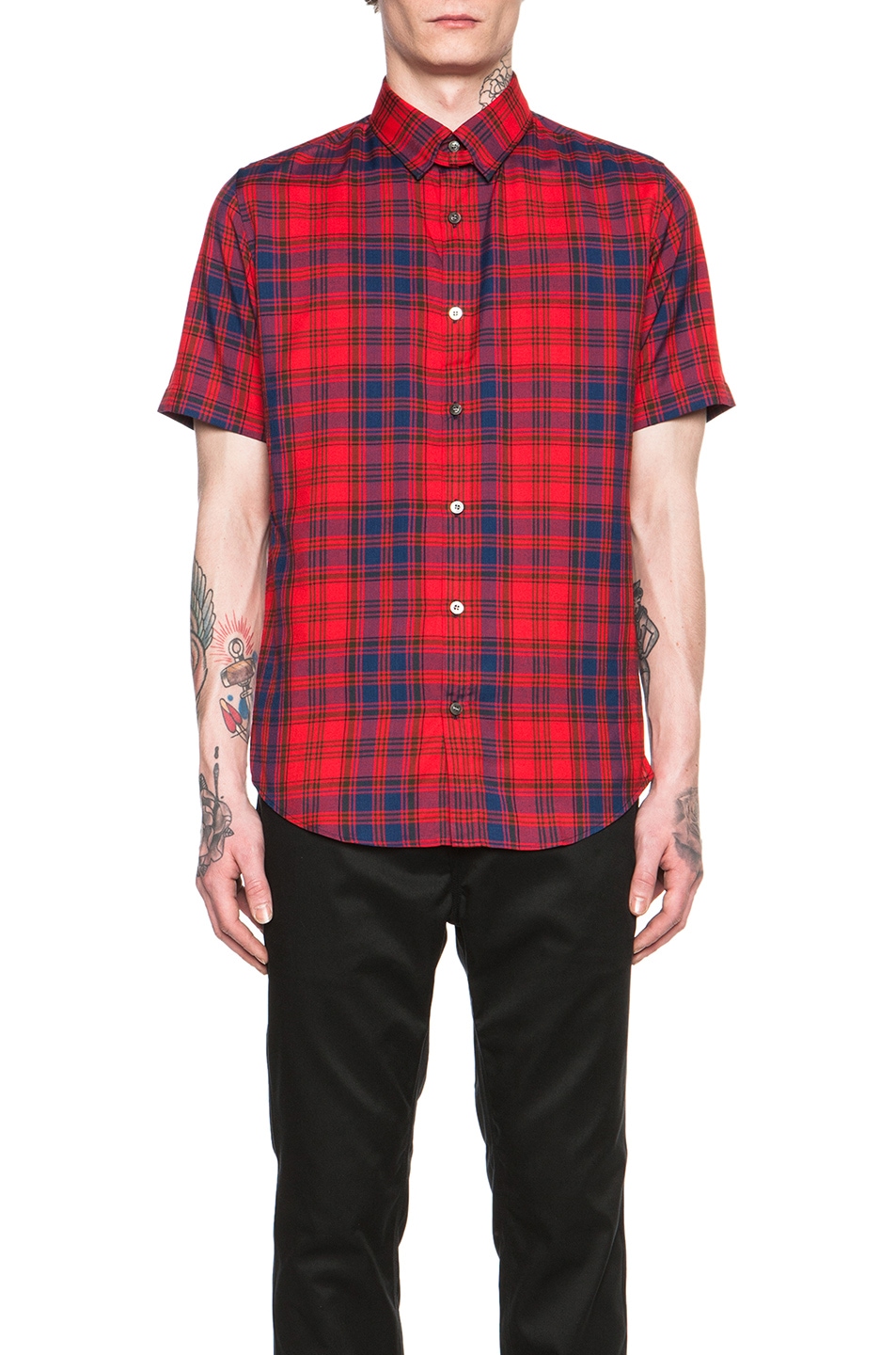 Image 1 of N.HOOLYWOOD Short Sleeve Plaid Shirt in Red Check