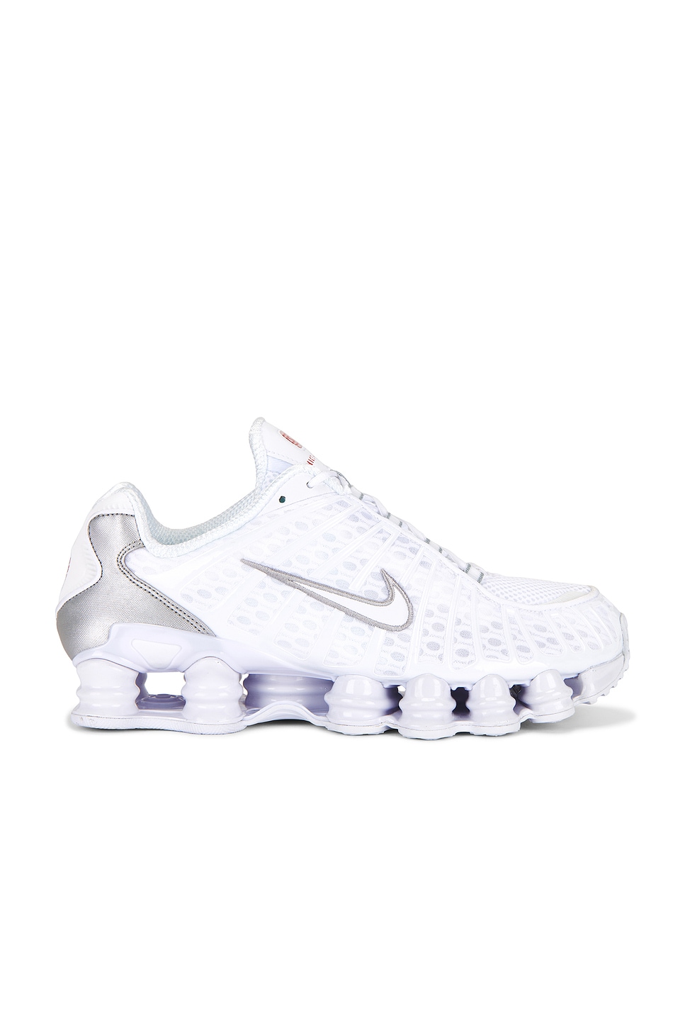 Image 1 of Nike Shox Tl Sneaker in White, White Metallic, Silver, & Max Orange