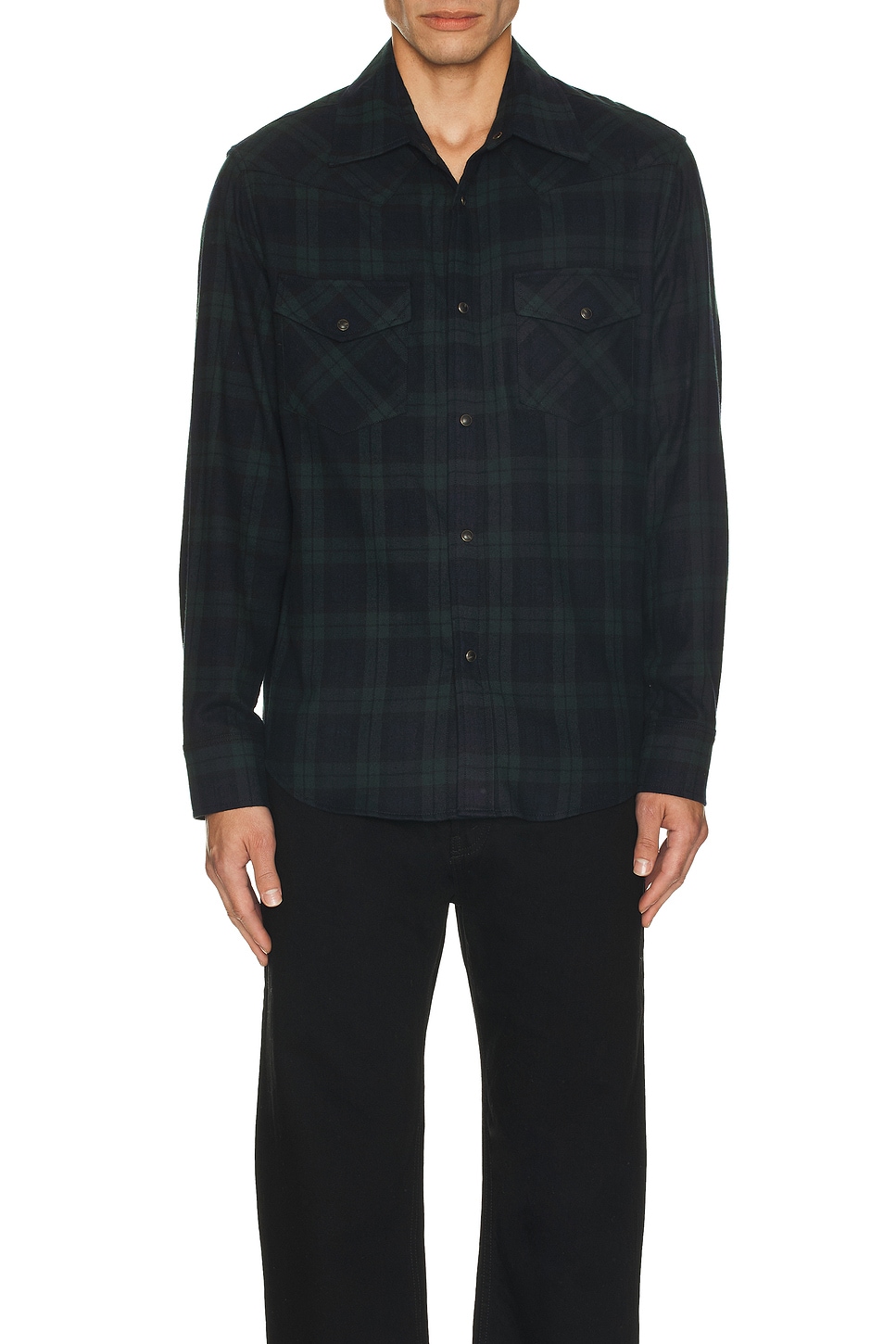 Image 1 of NILI LOTAN Travis Button Up in Green & Midnight Plaid