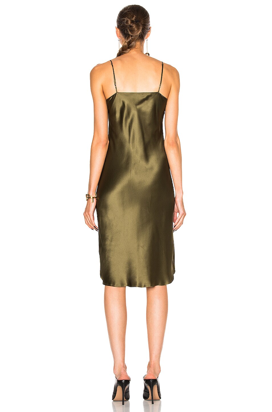 olive satin wrap slip dress