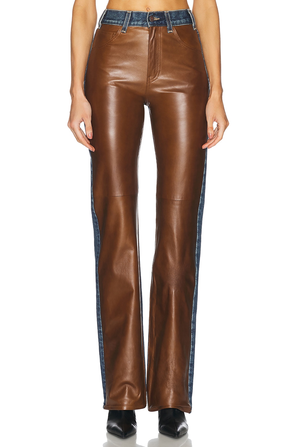 Image 1 of NILI LOTAN Joan Leather Combo Bootcut in Simon Wash & Cognac