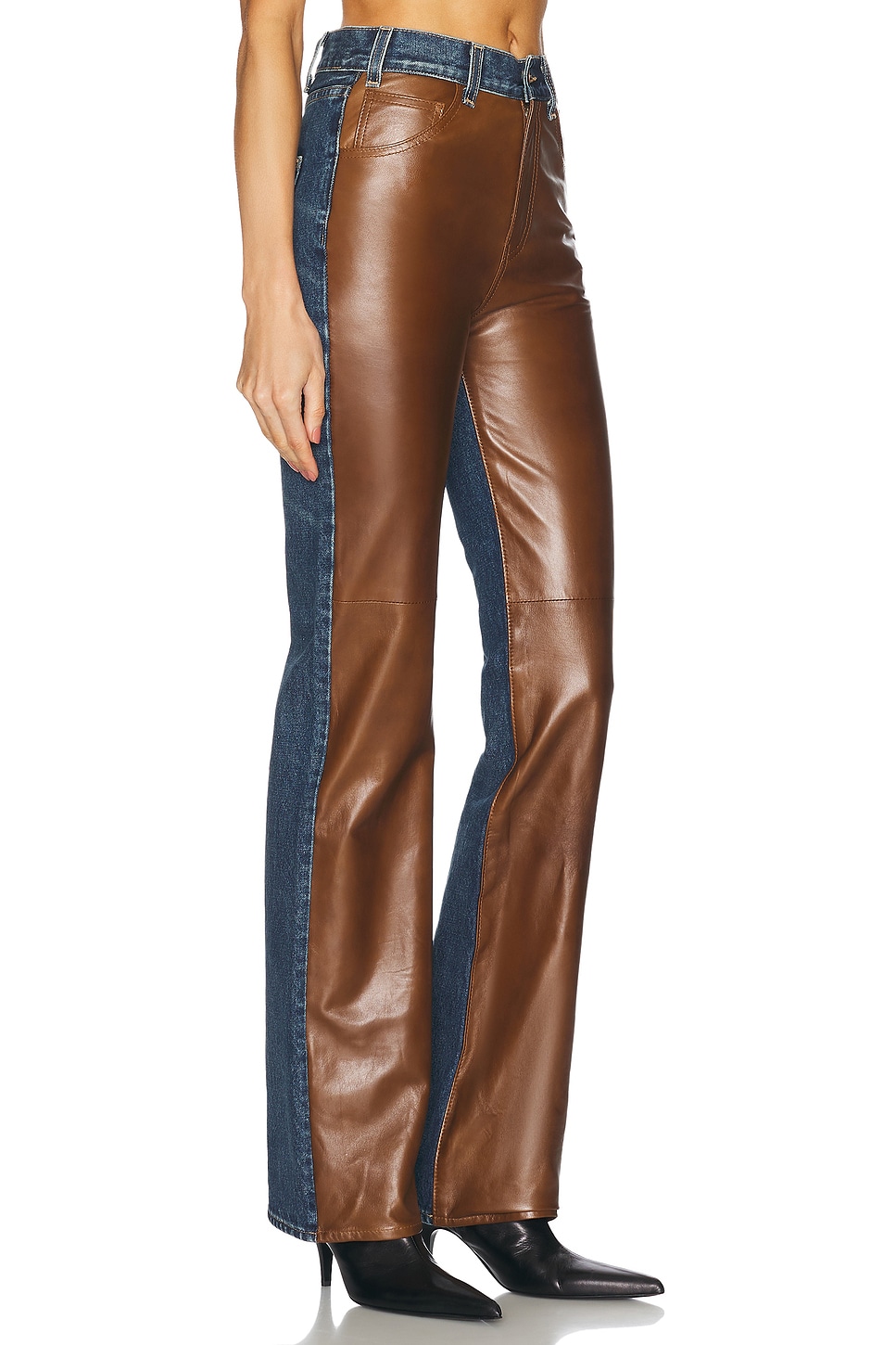 Nili Lotan Joan Mixed-media Leather Straight-leg Jeans In Simon Wash & Cognac